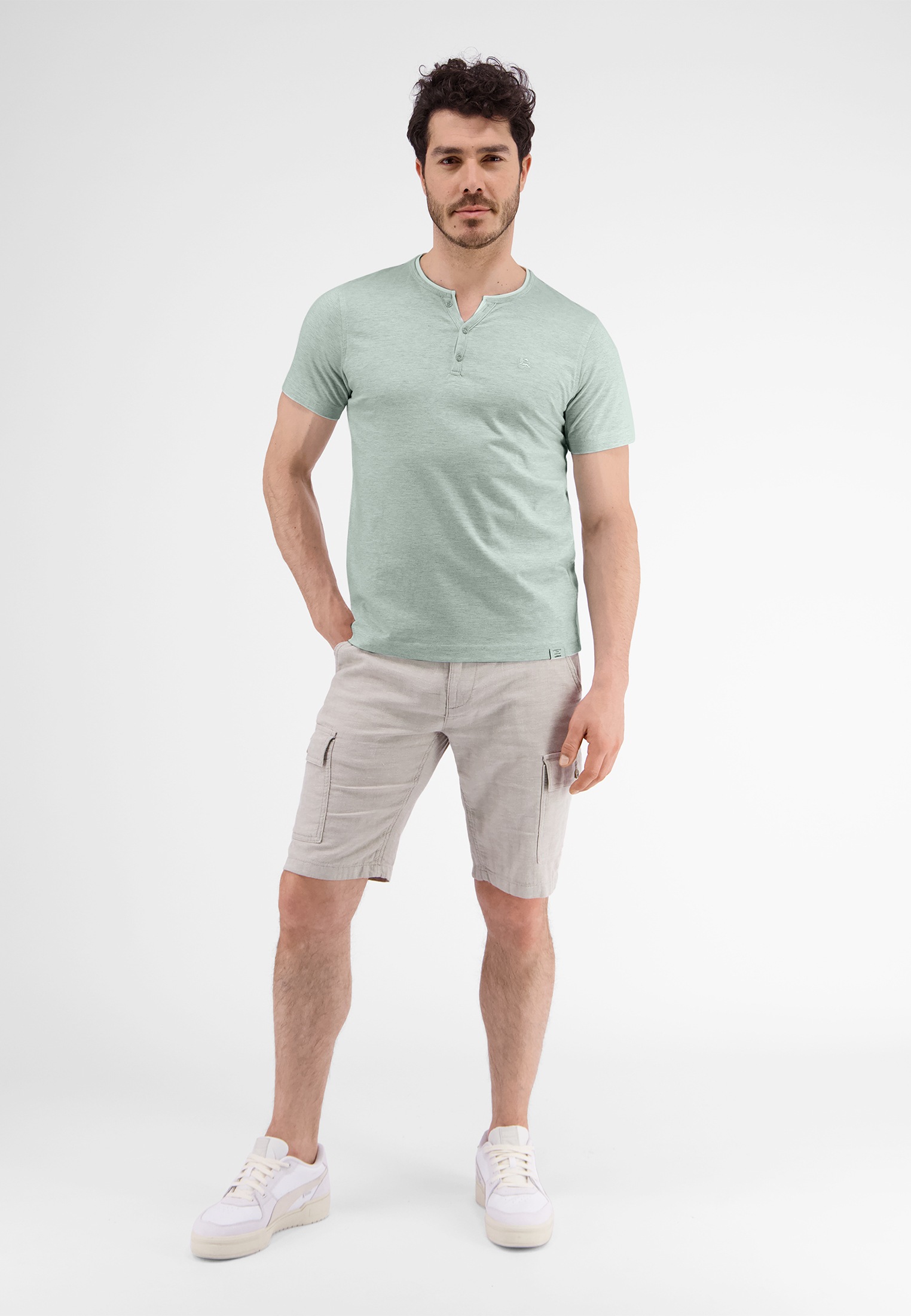 LERROS T-Shirt »LERROS Serafino mit Finelinerstreifen, washed«
