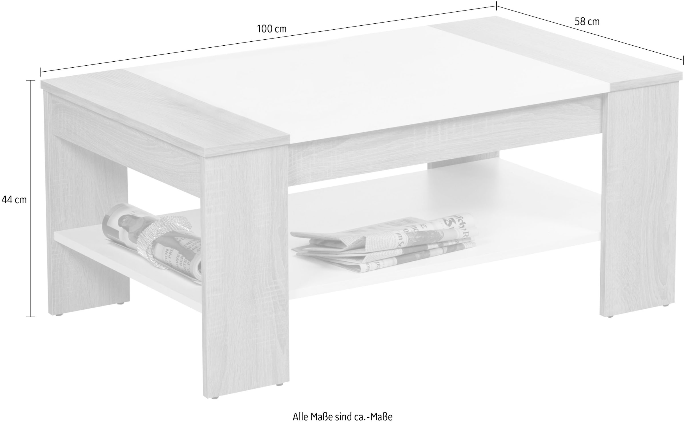Stolkom Couchtisch »Finley mit Ablageboden, Eiche Sonoma Weiß, BxHxT 100x44x58 cm«, (Couchtisch), Schubladenfront mit Lamellen-Optik, Couchtisch rollbar