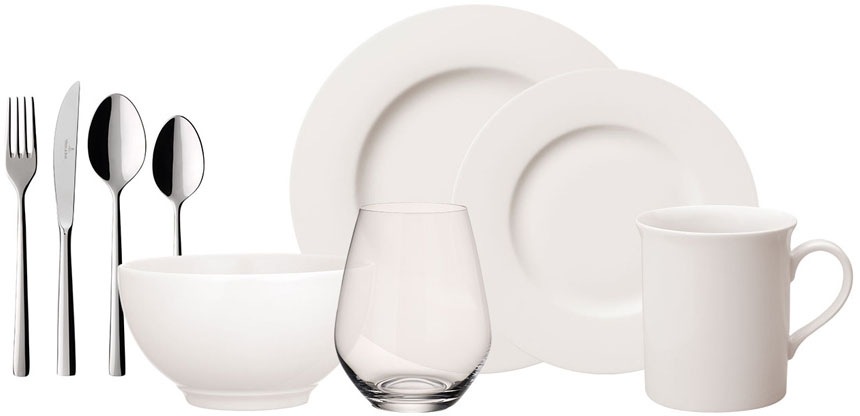 Villeroy & Boch Kombiservice »Twist White 4 Friends«, (Set, 36 tlg.), ideal für den Alltag, inkl. Gläser und Besteck