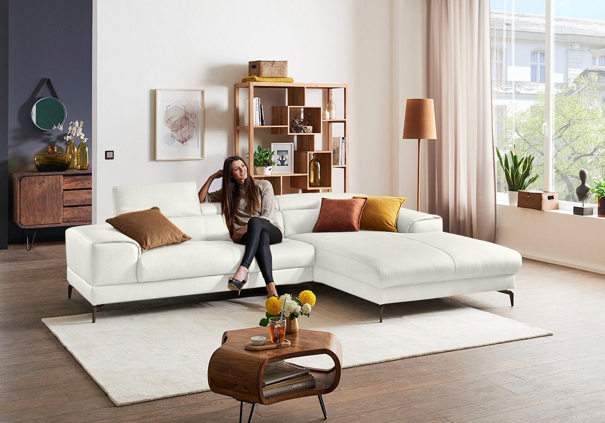 W.SCHILLIG Ecksofa »Piedroo, Designsofa mit tollem Sitzkomfort, elegant und bequem, L-Form«, Kopfteilverstellung, wahlweise mit Sitztiefenverstellung, Breite 303cm