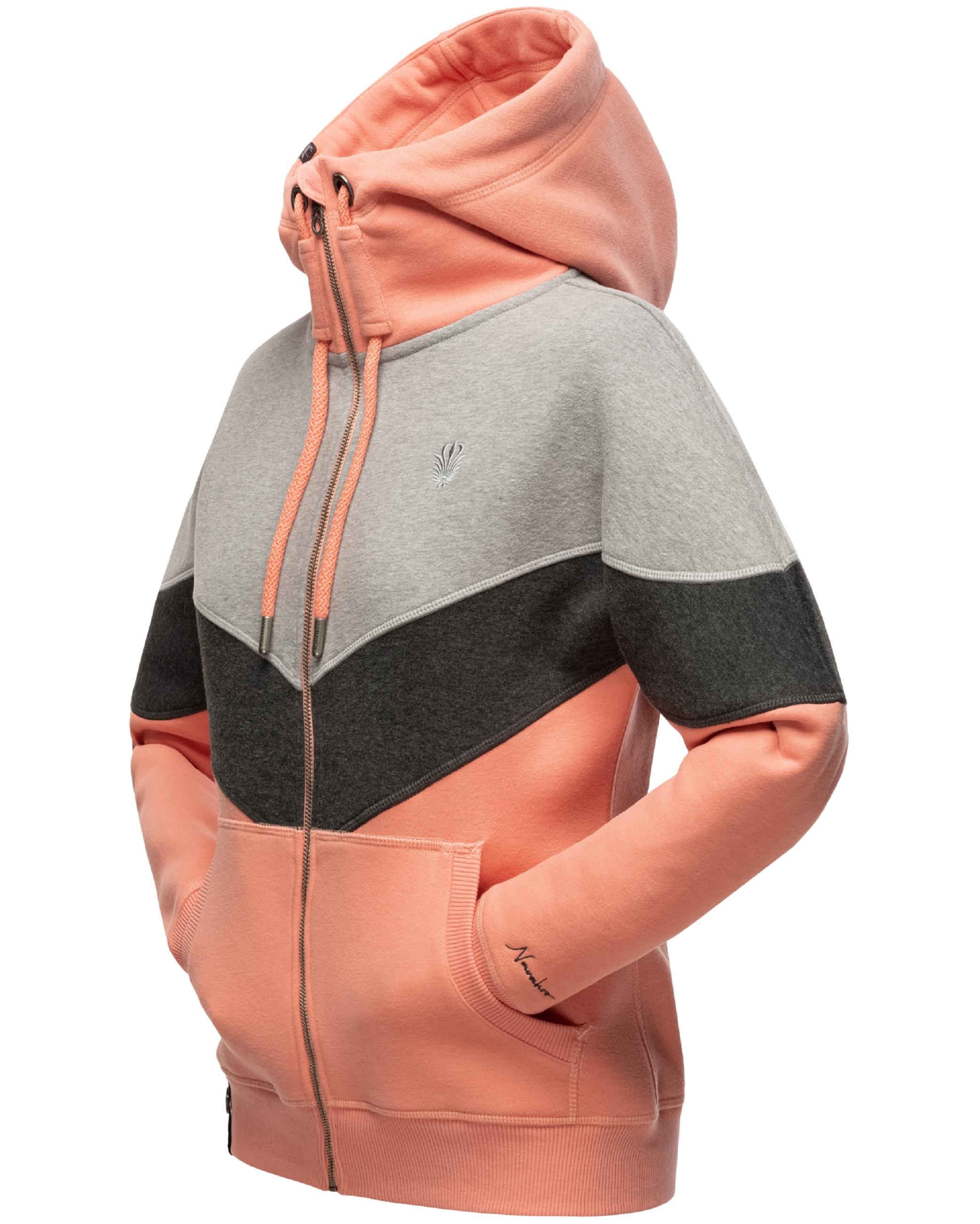 Navahoo Kapuzensweatjacke »Kapuzensweatjacke Honigperle«, Sportliche Damen Sweatjacke im Coloblocking-Stil