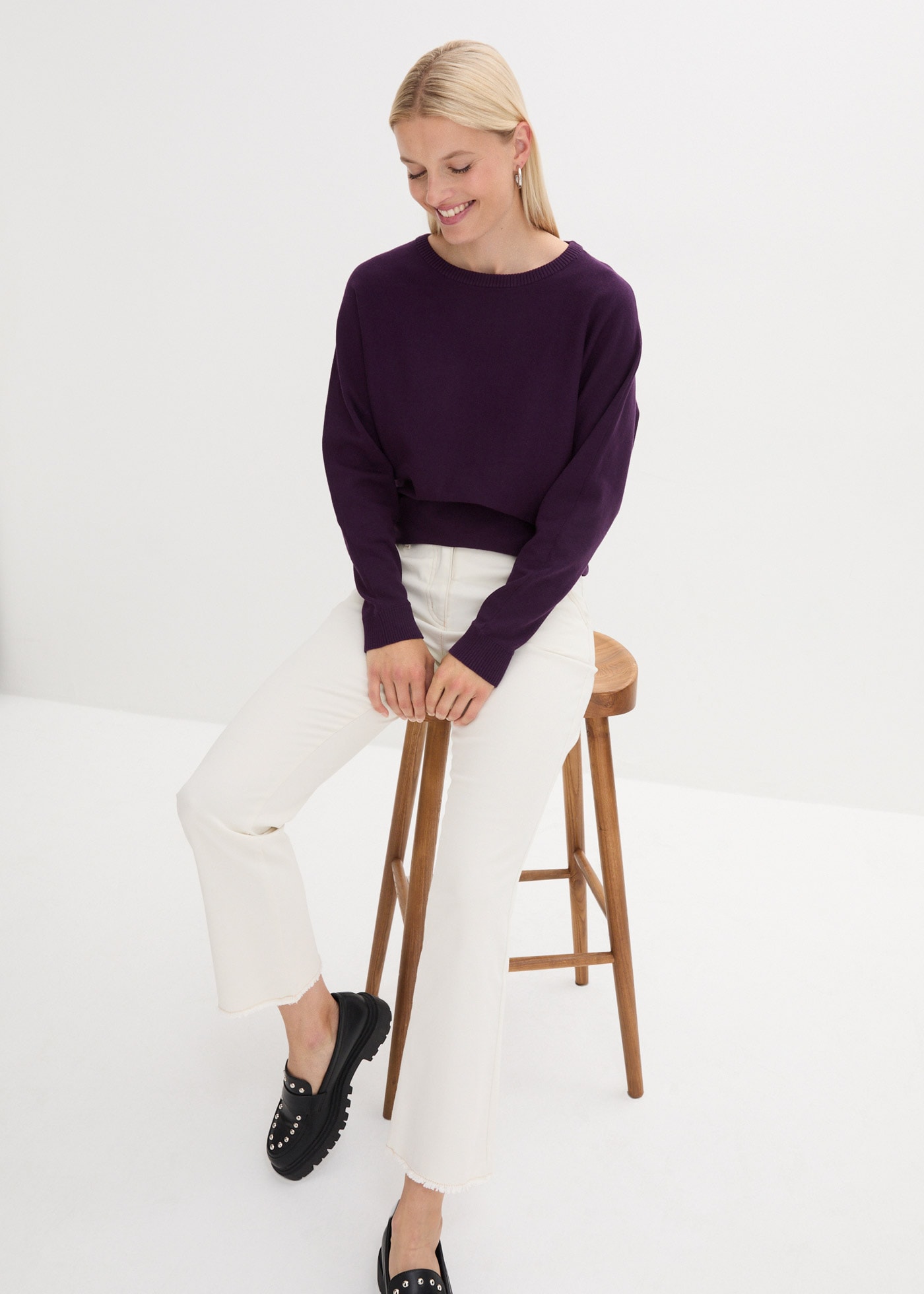 bonprix Strickpullover »Pullover mit Fledermausärmeln« aus Baumwolle und Polyamid, mit Fledermausärmeln, mit Rippbündchen