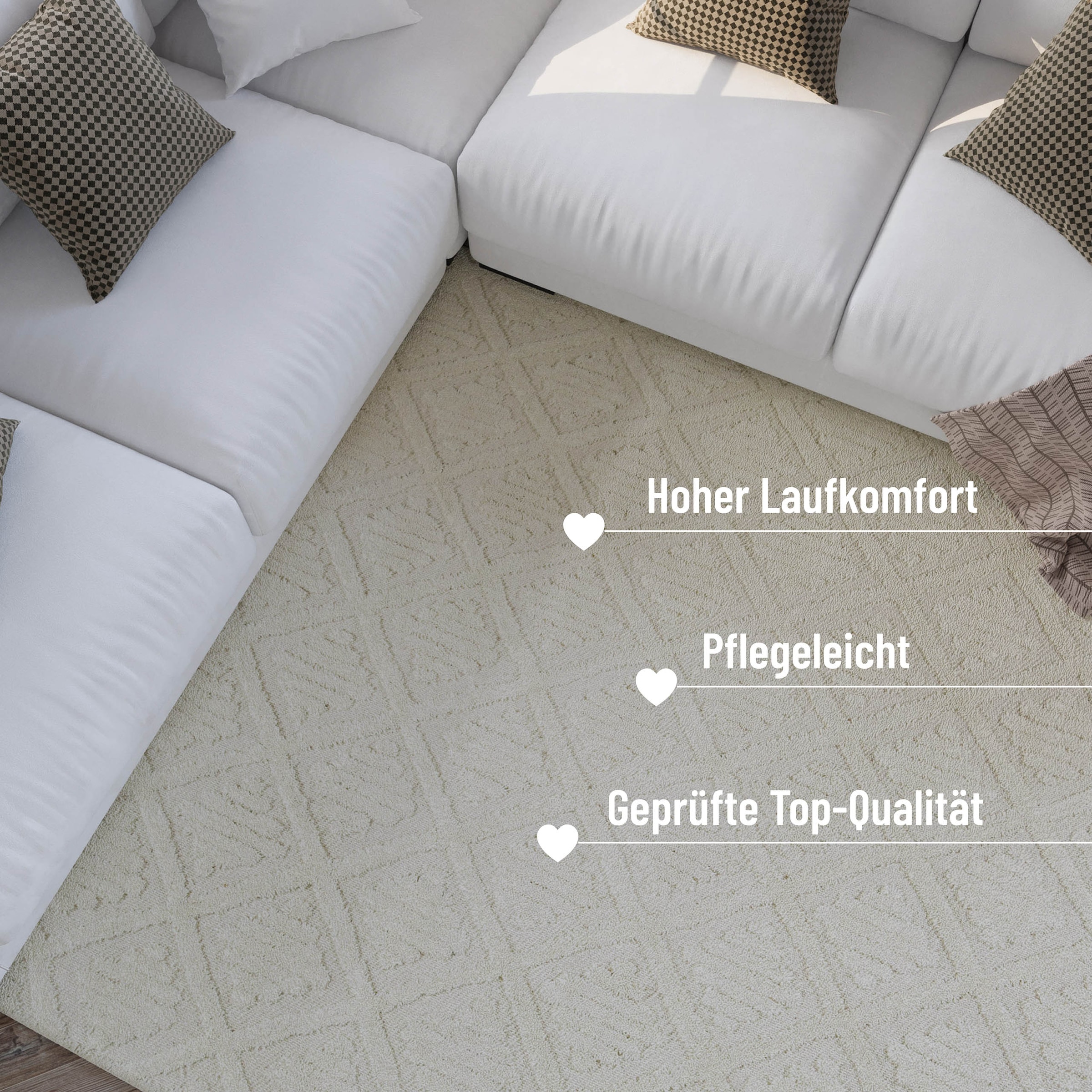 Wecon home Wollteppich »Hamptons SEVENTEEN«, rechteckig, 10 mm Höhe, Läufer, Schurwolle, Kurzflor, Wohnzimmer, Schlafzimmer, elegant, Raute