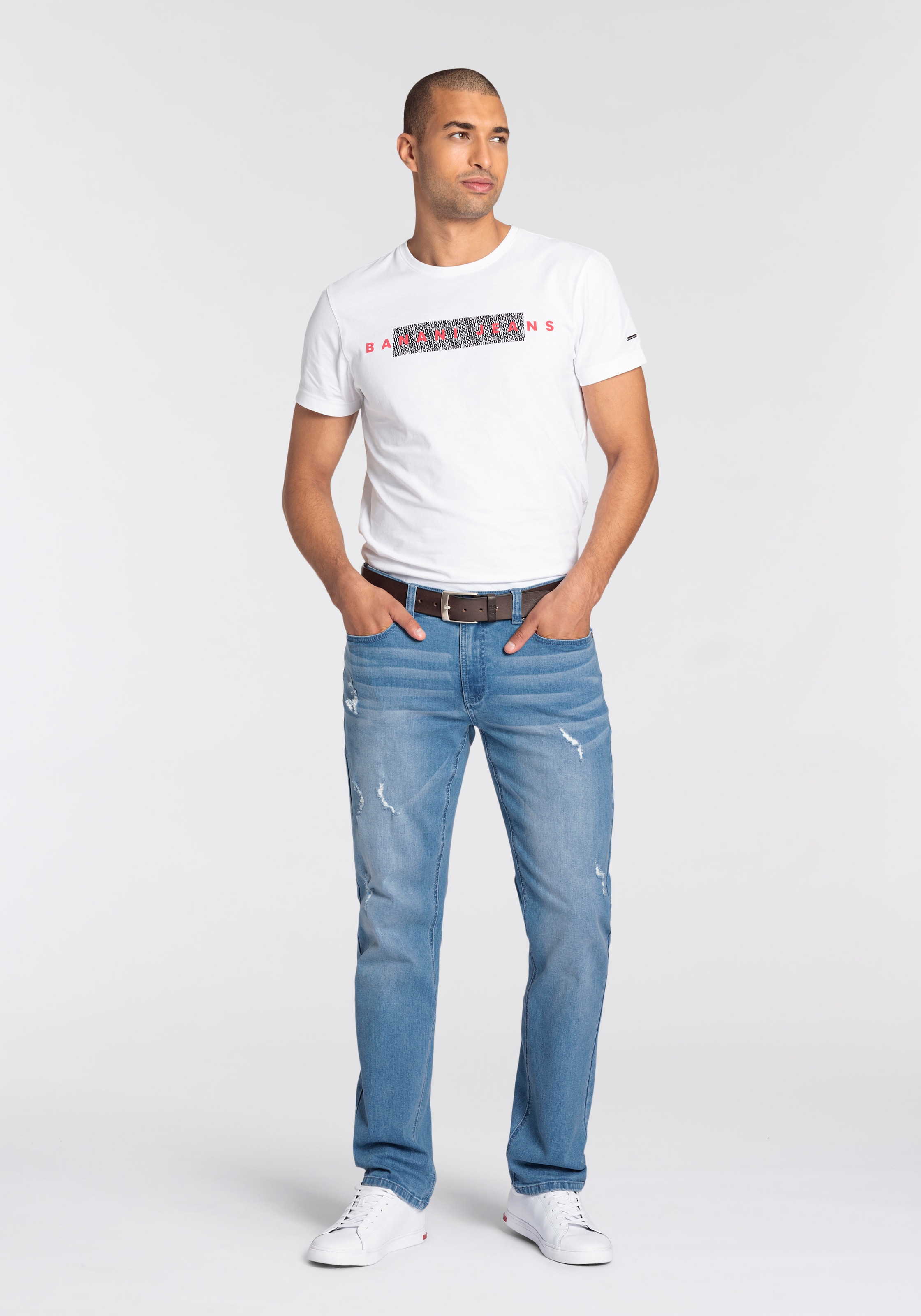 Bruno Banani Straight-Jeans »Hutch«, gerade Beinform, teilweise mit modischen Destroyed-Effekten