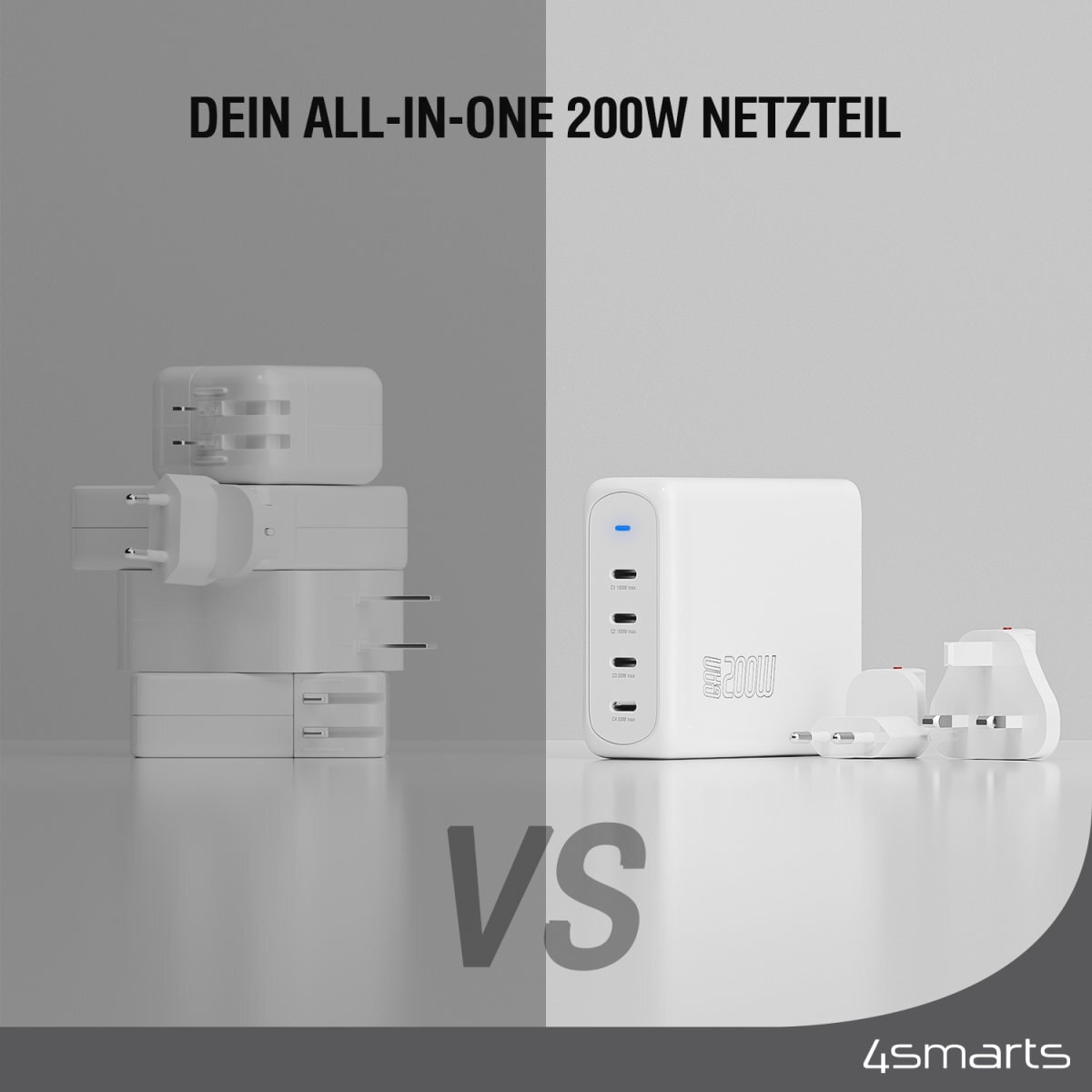 4smarts USB-Ladegerät »Ladegerät GaN Flex Pro 200W 4 USB-C, Travel Edition«