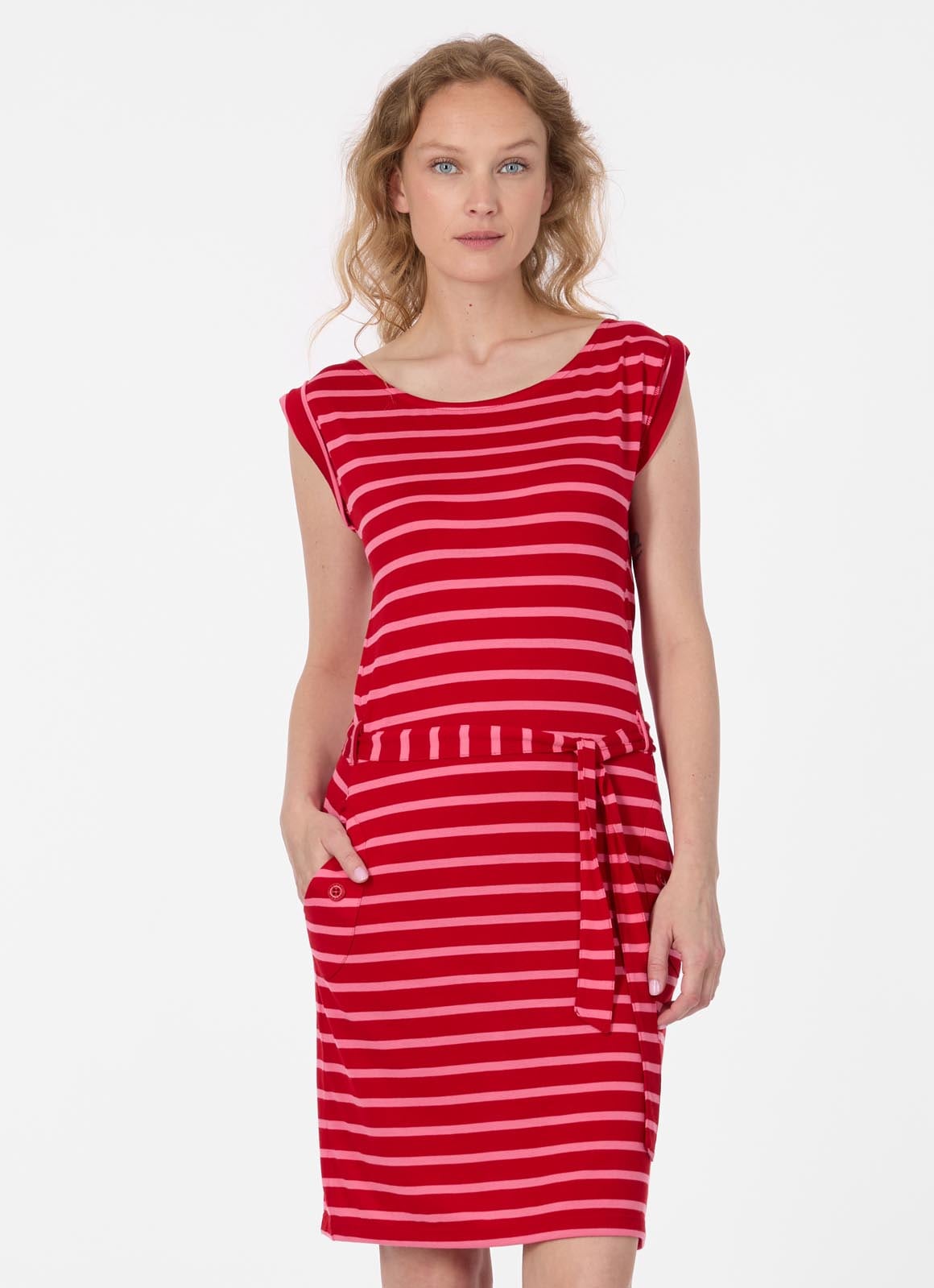 Ragwear Minikleid »TAGG STRIPES« 2 tlg. Eingrifftaschen Fließende Viskosemischung mit Streifen und Bindeband