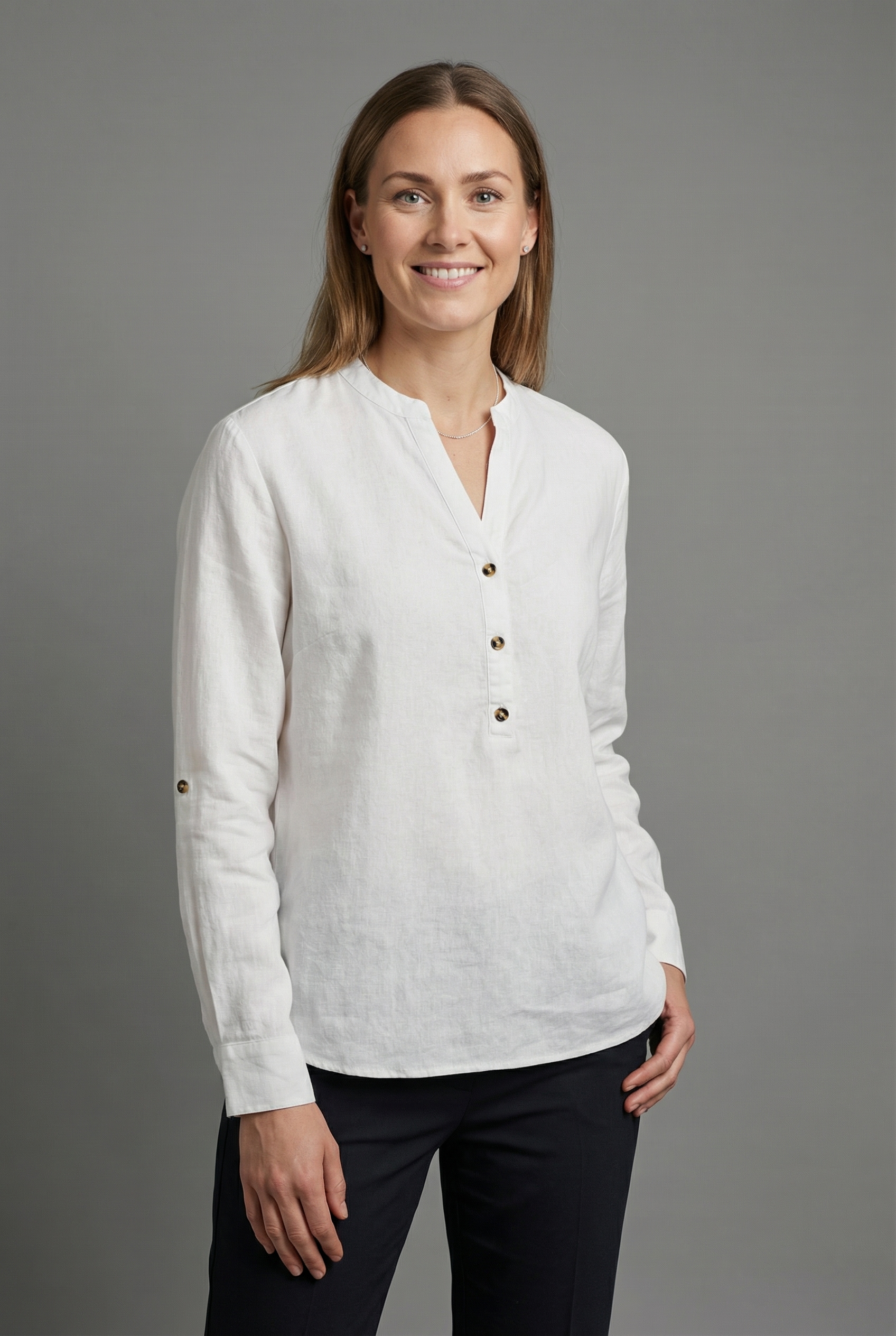 FREEQUENT Langarmbluse »FQLAVA-SHIRT« Leinenmix, mit V-Ausschnitt geschlitzt