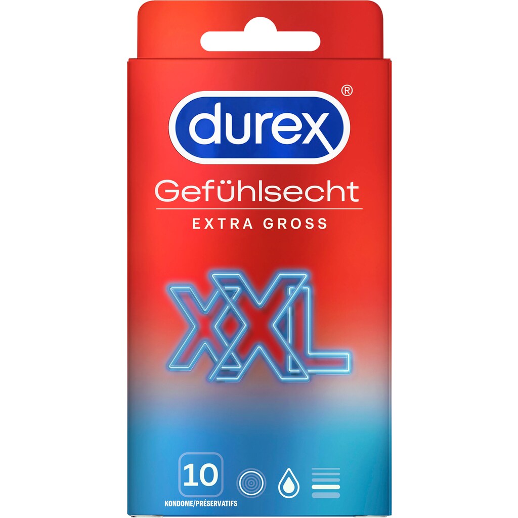 durex XXL-Kondome »Gefühlsecht Extra Groß«, (Packung, 10 St.)