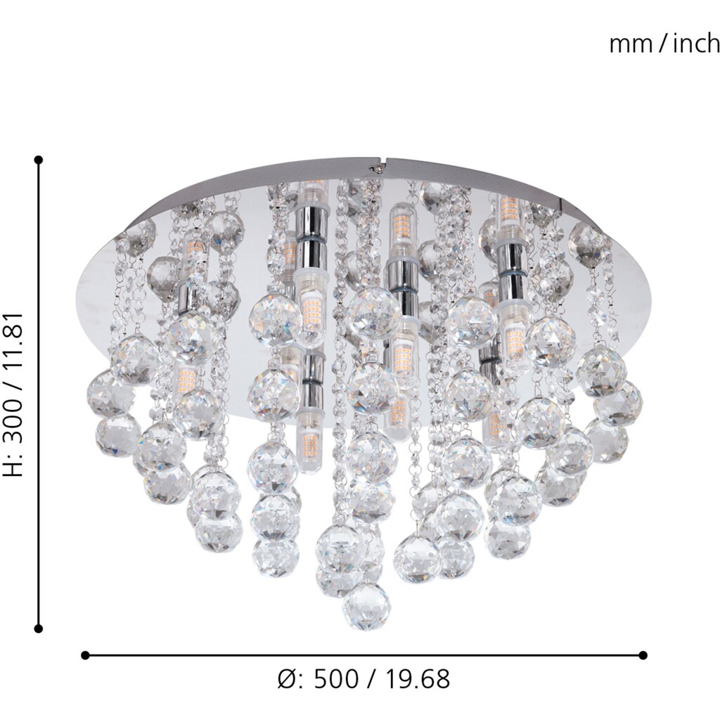 EGLO LED Deckenleuchte »ALMONTE«, G9, Warmweiß, chrom / Ø50 x H30cm / inkl. 8xG9 (je 3W, 360lm, 3000K) / Deckenlampe mit warmweißer Lichtfarbe - IP44 spritzwassergeschützt - Schlafzimmerlampe - Flurlampe - Wohnzimmerlampe - Kristalllampe - Kristall