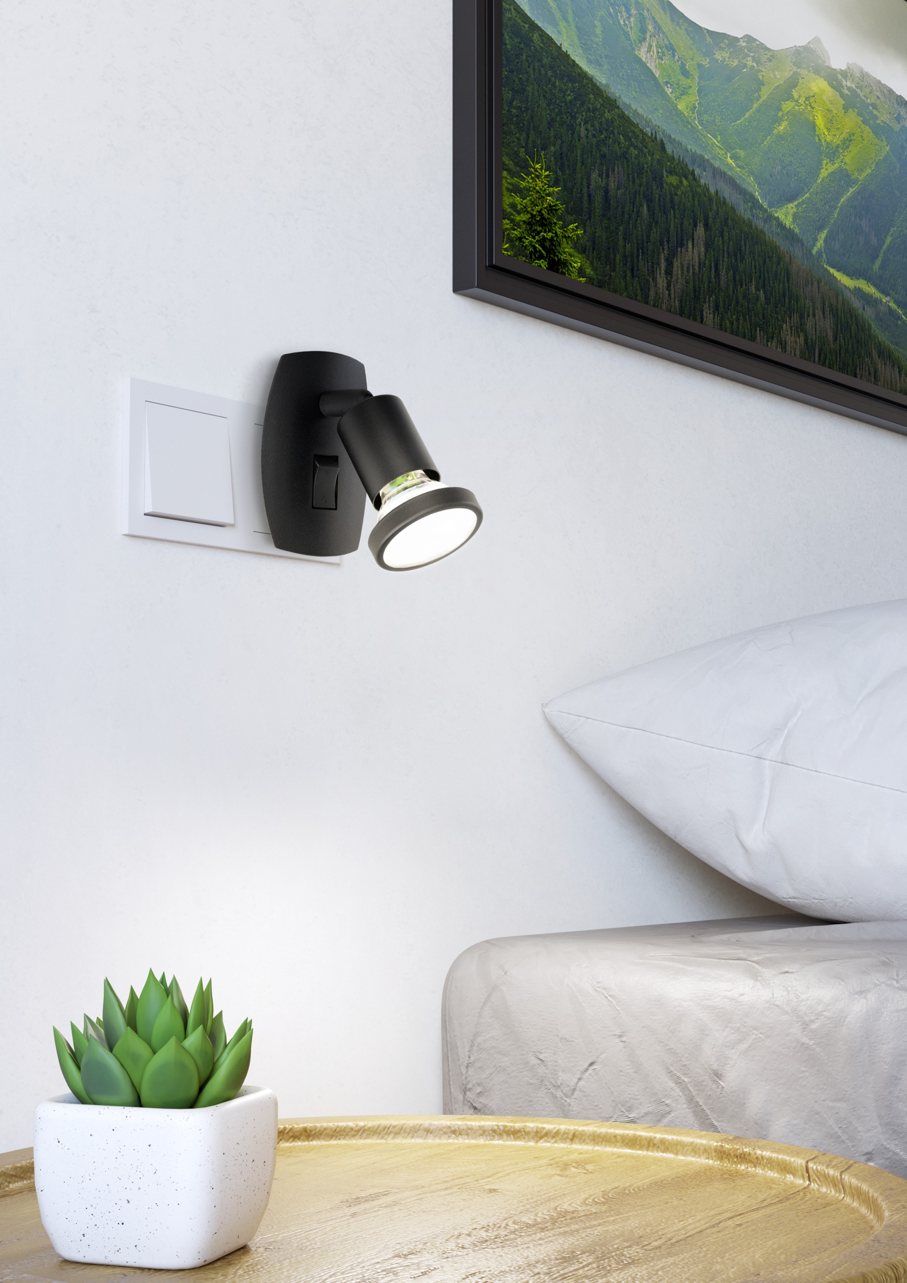 EGLO Steckdosenleuchte »PARRINI Steckerlampe - Stahl, Kunststoff - GU10 - 1X4,5W - IP20« GU10 1 Stk. Steckdosenspot, Steckdosenstrahler, Schalfzimmerleuchte, L7 x H10 cm