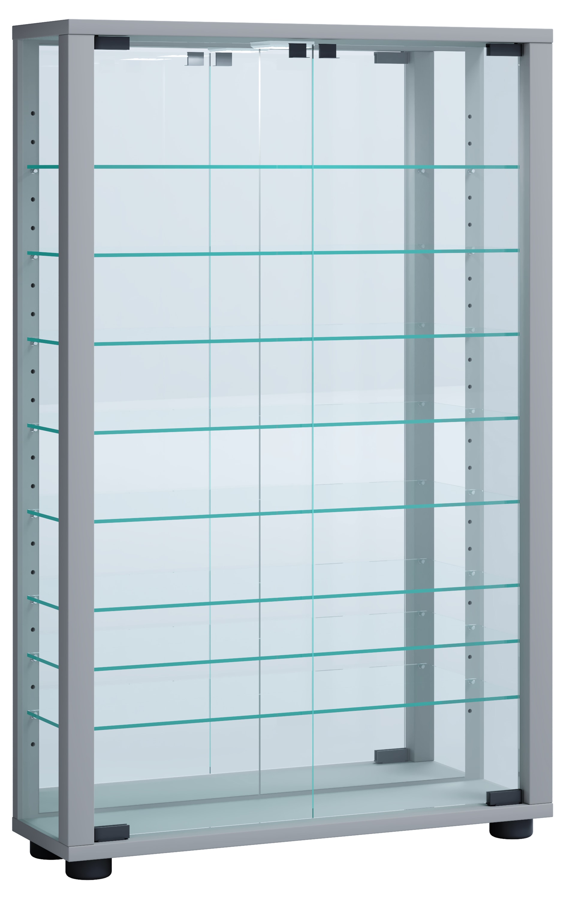 VCM Vitrine »VCM Glasvitrine stehend | Vitrine Glas mit ESG-Sicherheitsglas | Maße ca.H. 91 x B. 59 x T. 18 cm | Standvitrine Glas | Modern und platzsparend | Glas Vitrinenschrank ¿ Lumo Mini Spiegel«, (1 St.)