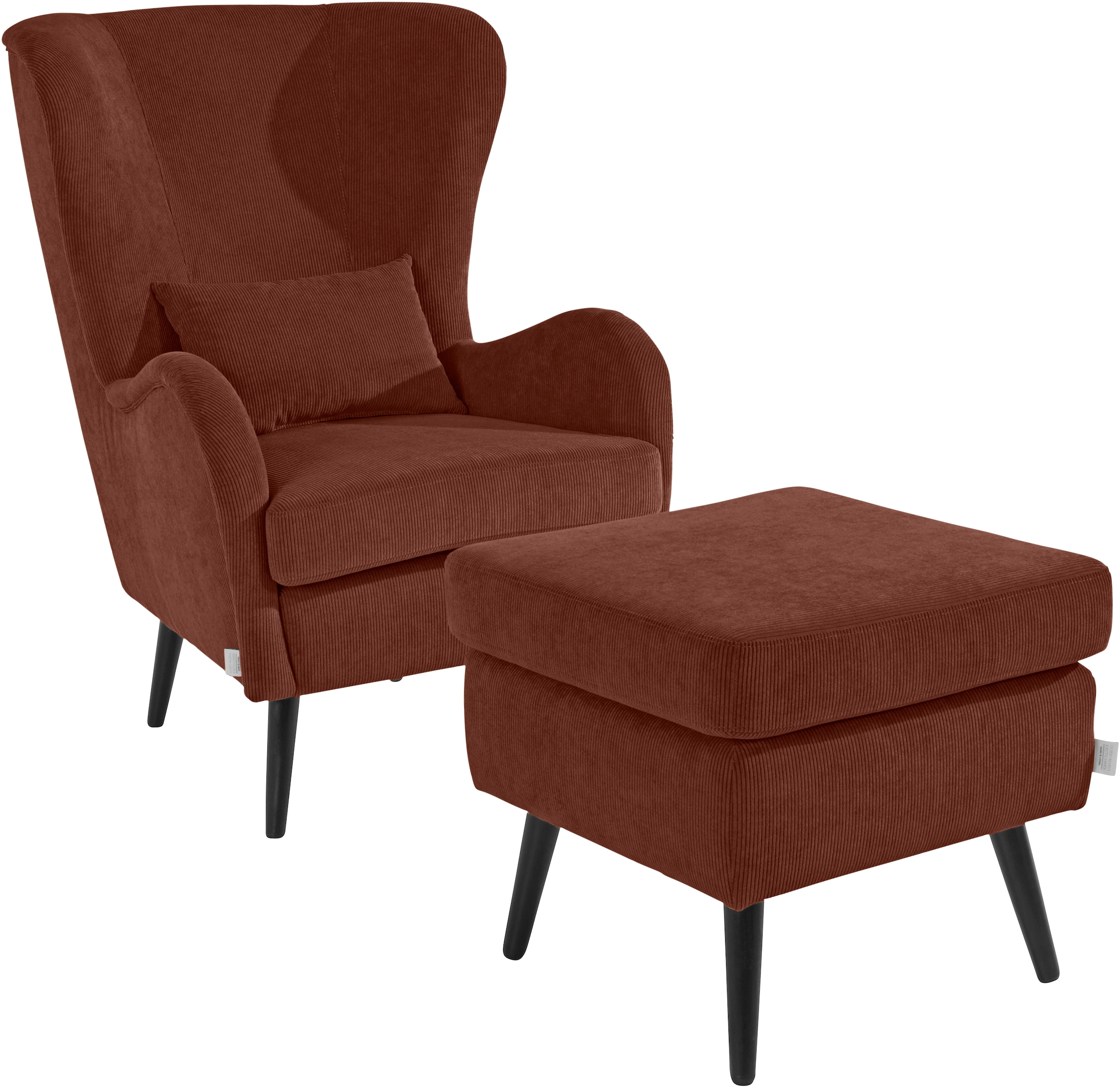 Guido Maria Kretschmer Home&Living Sessel »Salla auch in Fellimitat und Feincord, viele Bezugsarten, Ohrensessel«, wahlweise mit oder ohne Hocker; großer Sessel: Maße B/T/H: 78/94/118cm