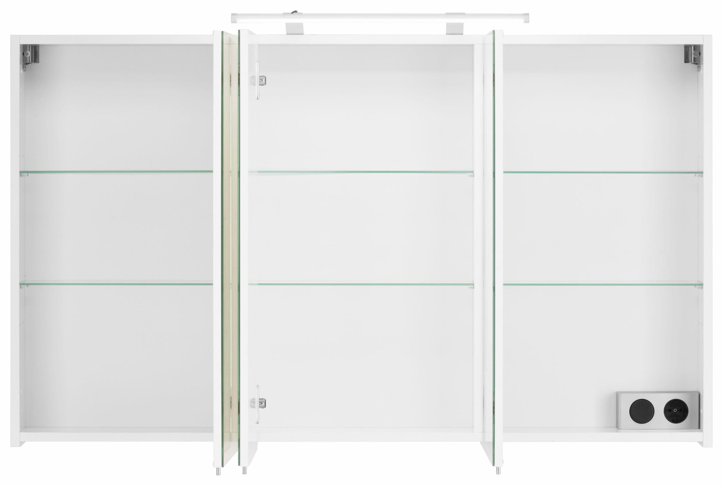 Schildmeyer Spiegelschrank »Dorina, mit höhenverstellbaren Glasböden made in Germany«, Breite 70 cm, 3-türig, LED-Beleuchtung, Schalter-/Steckdosenbox