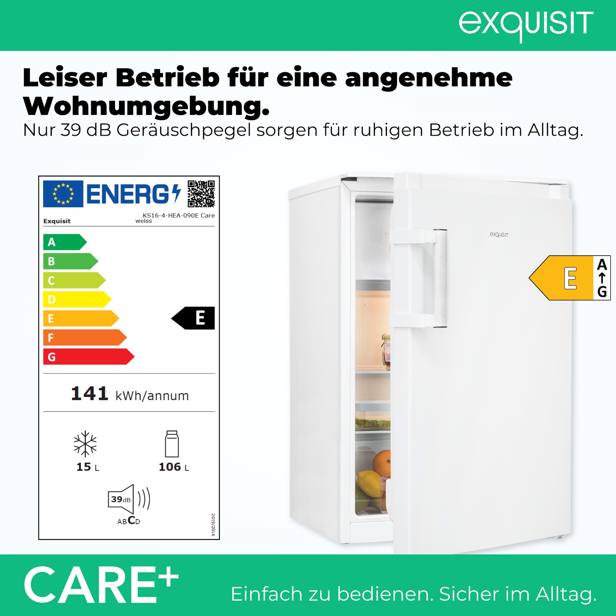 exquisit Kühlschrank »KS16-4-HEA-090E Care weiss« 86,5 cm hoch 54,5 cm breit Kompakter Kühlschrank mit 4*-Gefrierfach, 106 l Kühlvolumen