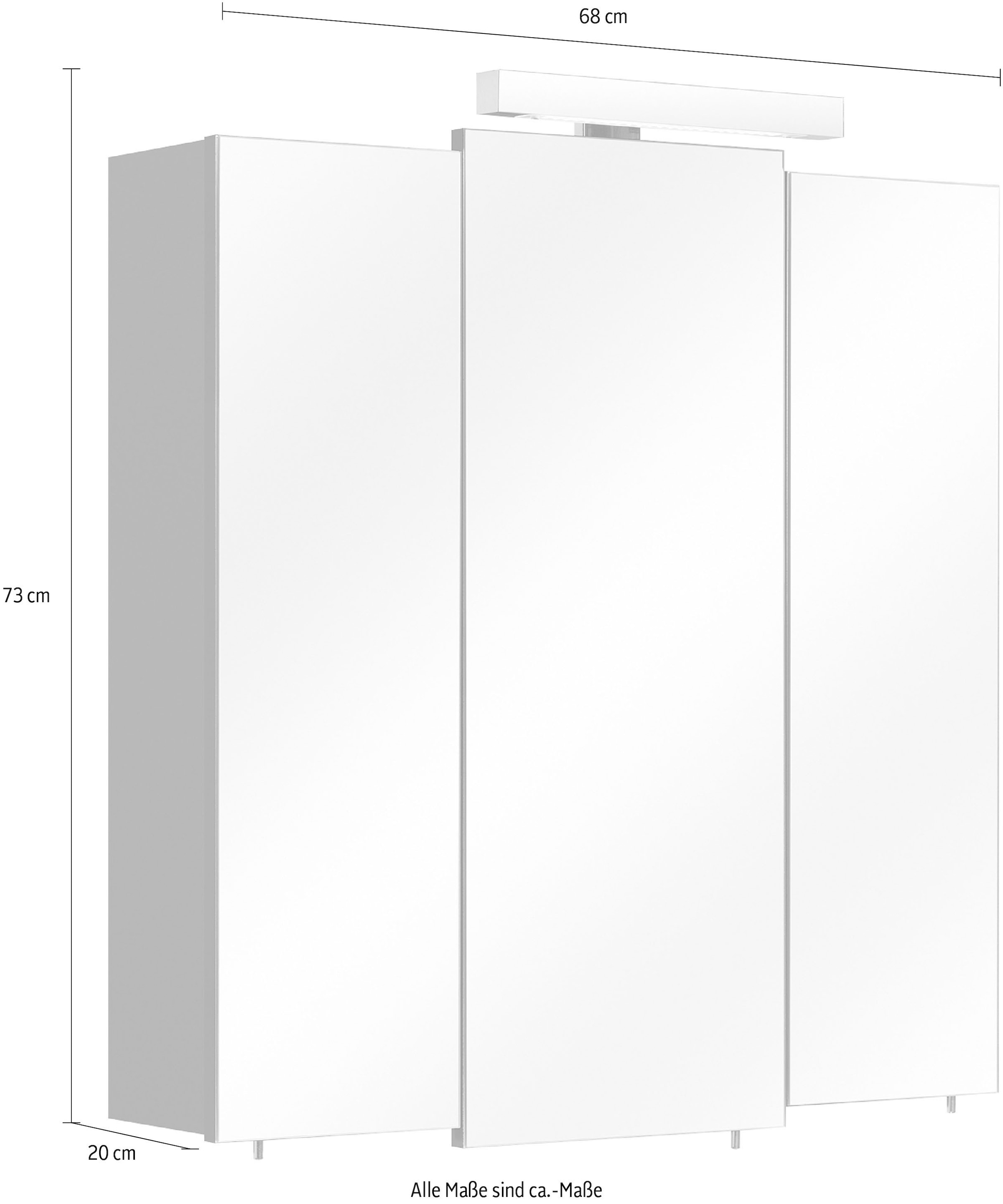 Saphir Spiegelschrank »Quickset 311 Badschrank, 3 Spiegeltüren, 6 Einlegeböden, 68 cm breit«, inkl. LED-Beleuchtung, Türdämpfer, Schalter-/Steckdosenkombination