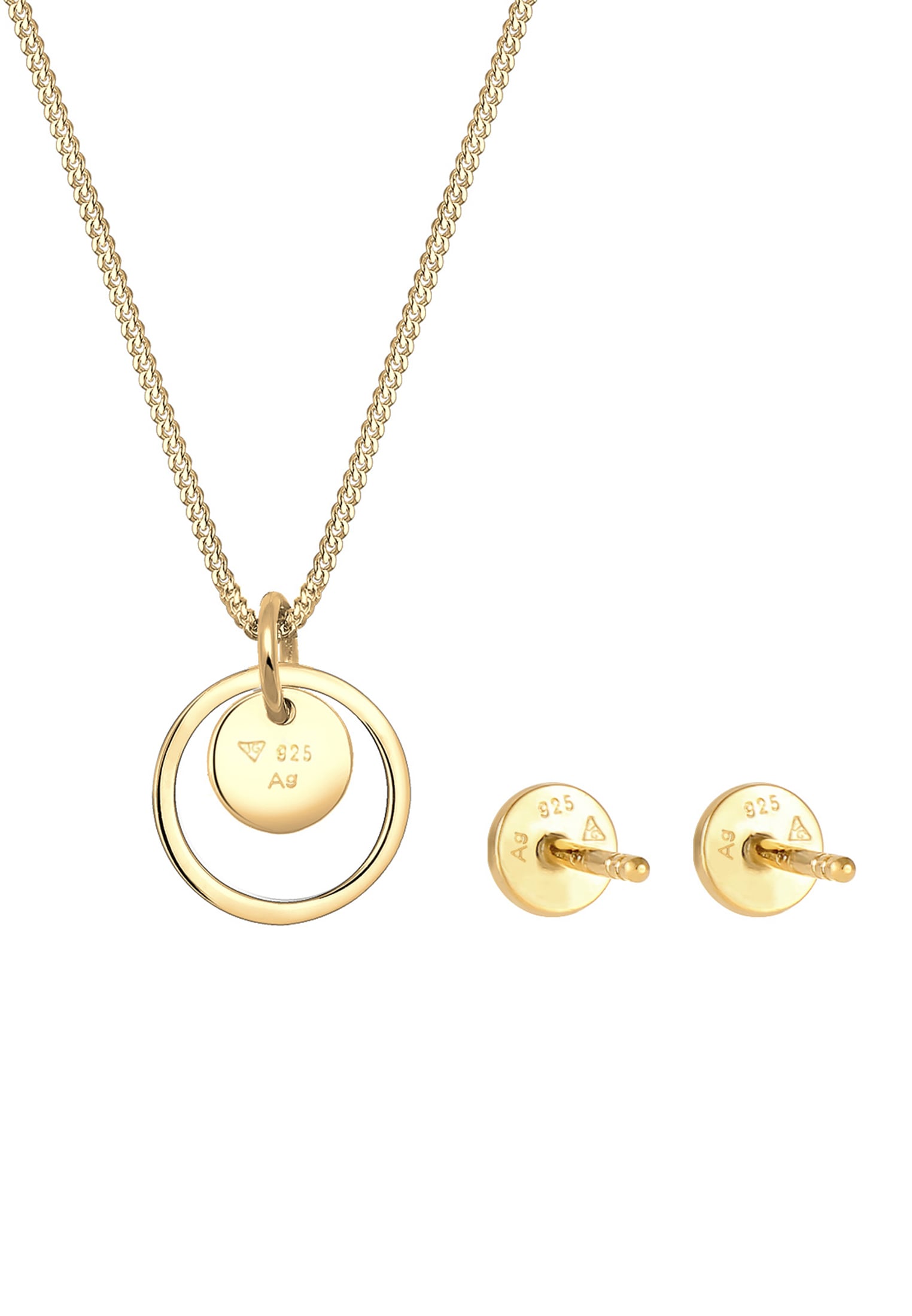 Elli Ohrring und Ketten Set »Schmuckset Rund Plättchen Kette Ohrstecker 925 Silber«