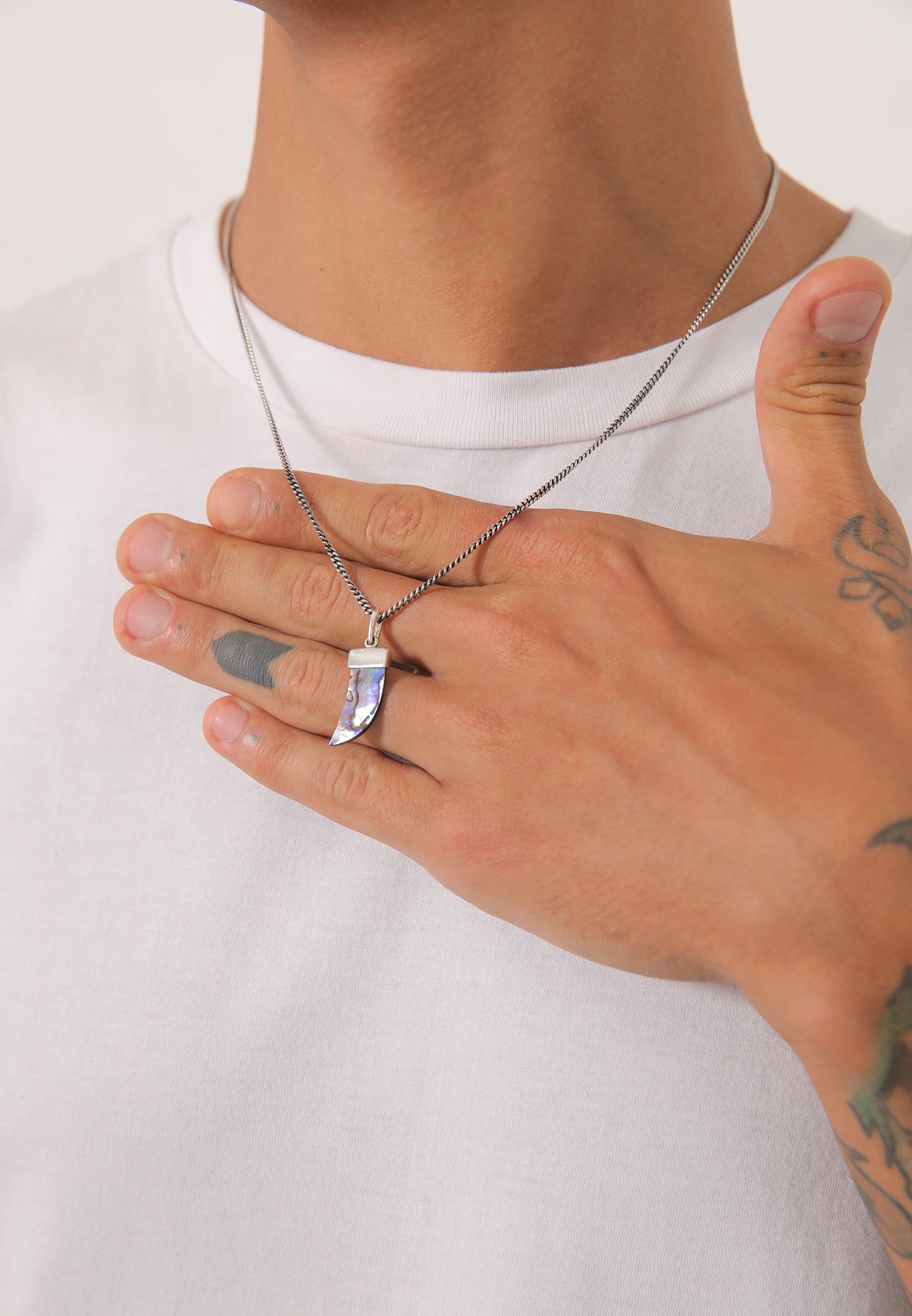 Kuzzoi Kette mit Anhänger »Halskette Herren Panzer Abalone Muschel Zahn 925er Silber«