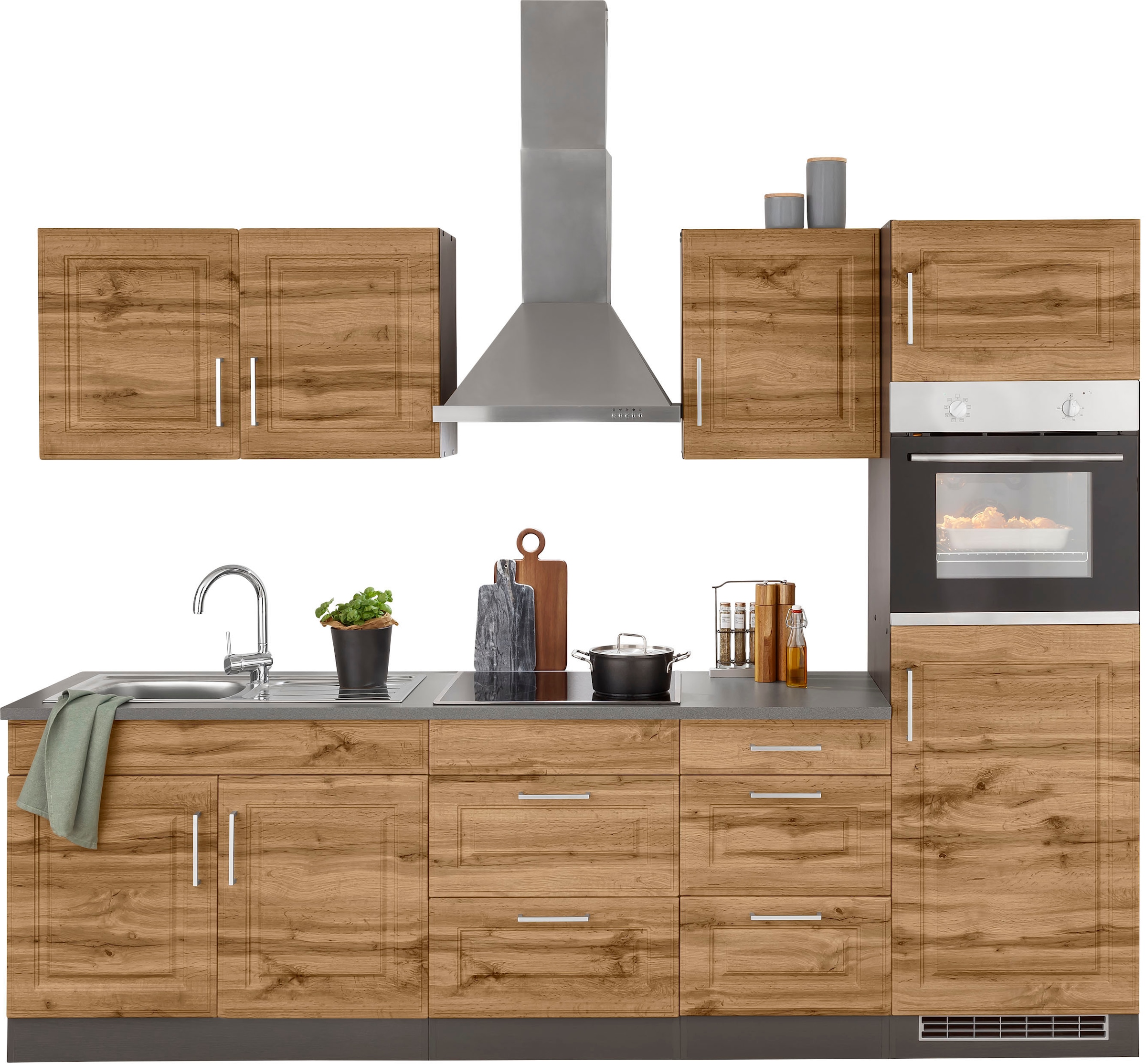 KOCHSTATION Küchenzeile »KS-Stockholm« Breite 270 cm, mit hochwertigen MDF Fronten im Landhaus-Stil