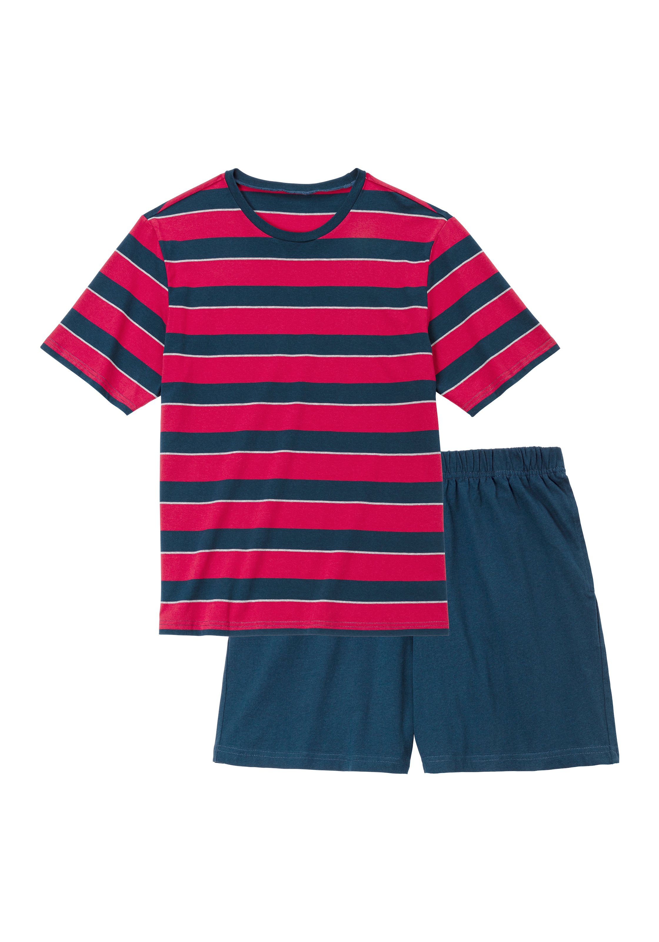 H.I.S Pyjama, (2 tlg., 1 Stück), Schlafanzug mit aufwendig gestreiftem Oberteil