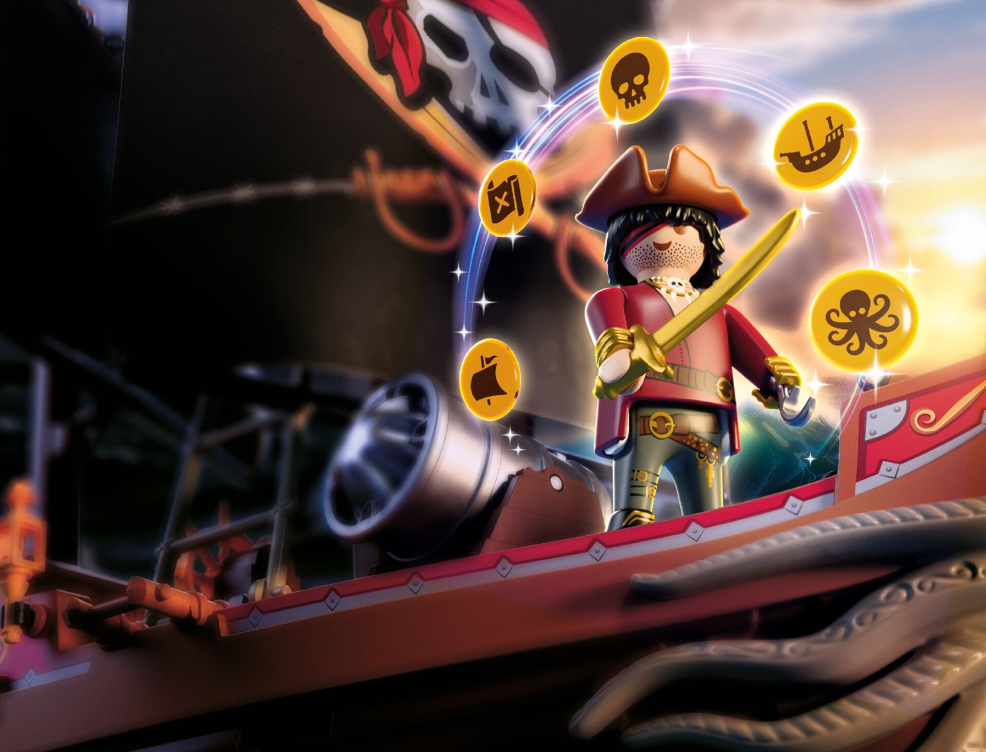 Playmobil® Konstruktions-Spielset »Playmobil Hi! Magische Sticker Piraten (72250), Pirates« Made in Europe; mit interaktivem Backpack kompatibel (nicht enthalten)