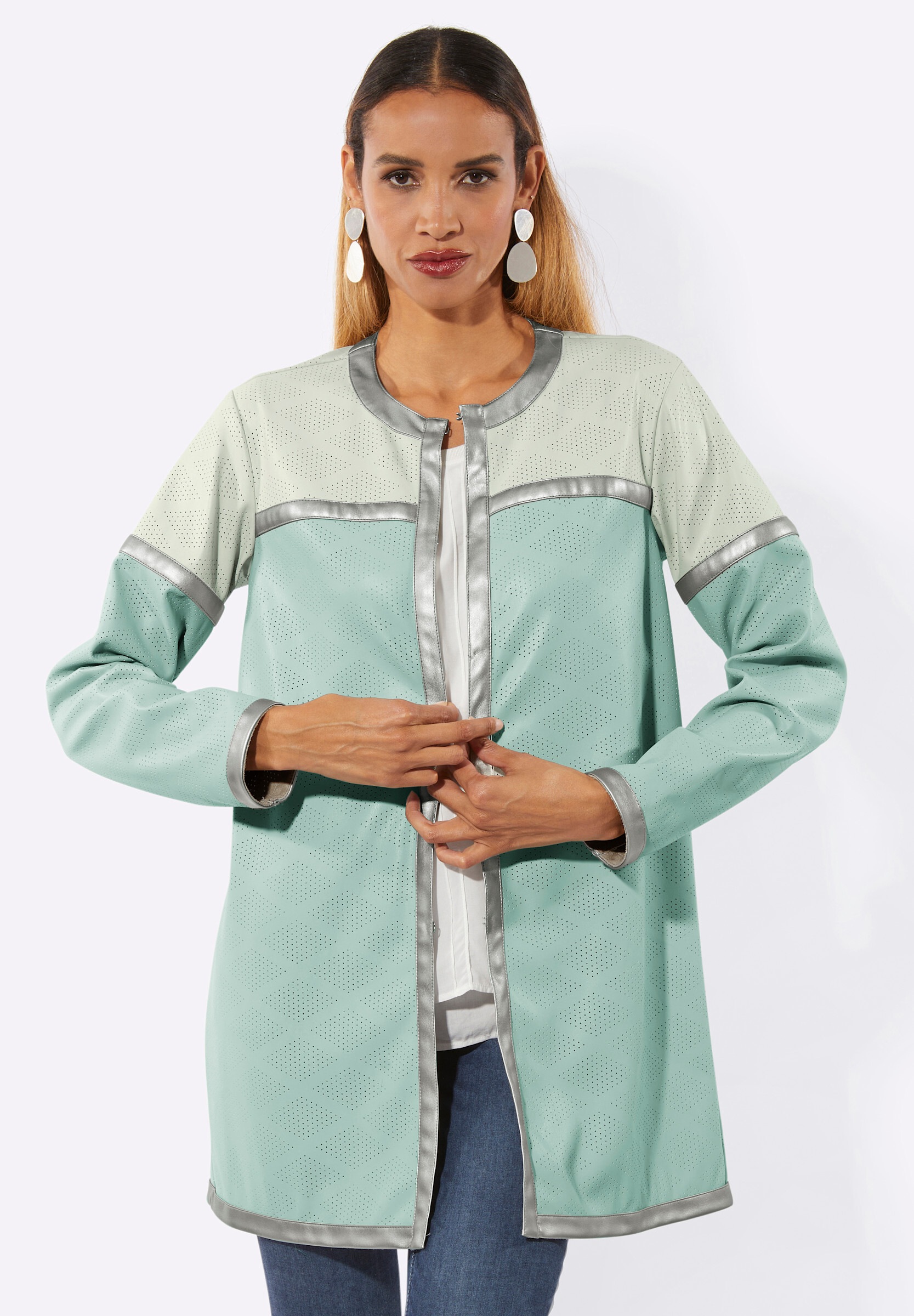 Mainpol Longblazer »Lederimitat-Blazer Lederimitat-Blazer mit Hakenverschluss«