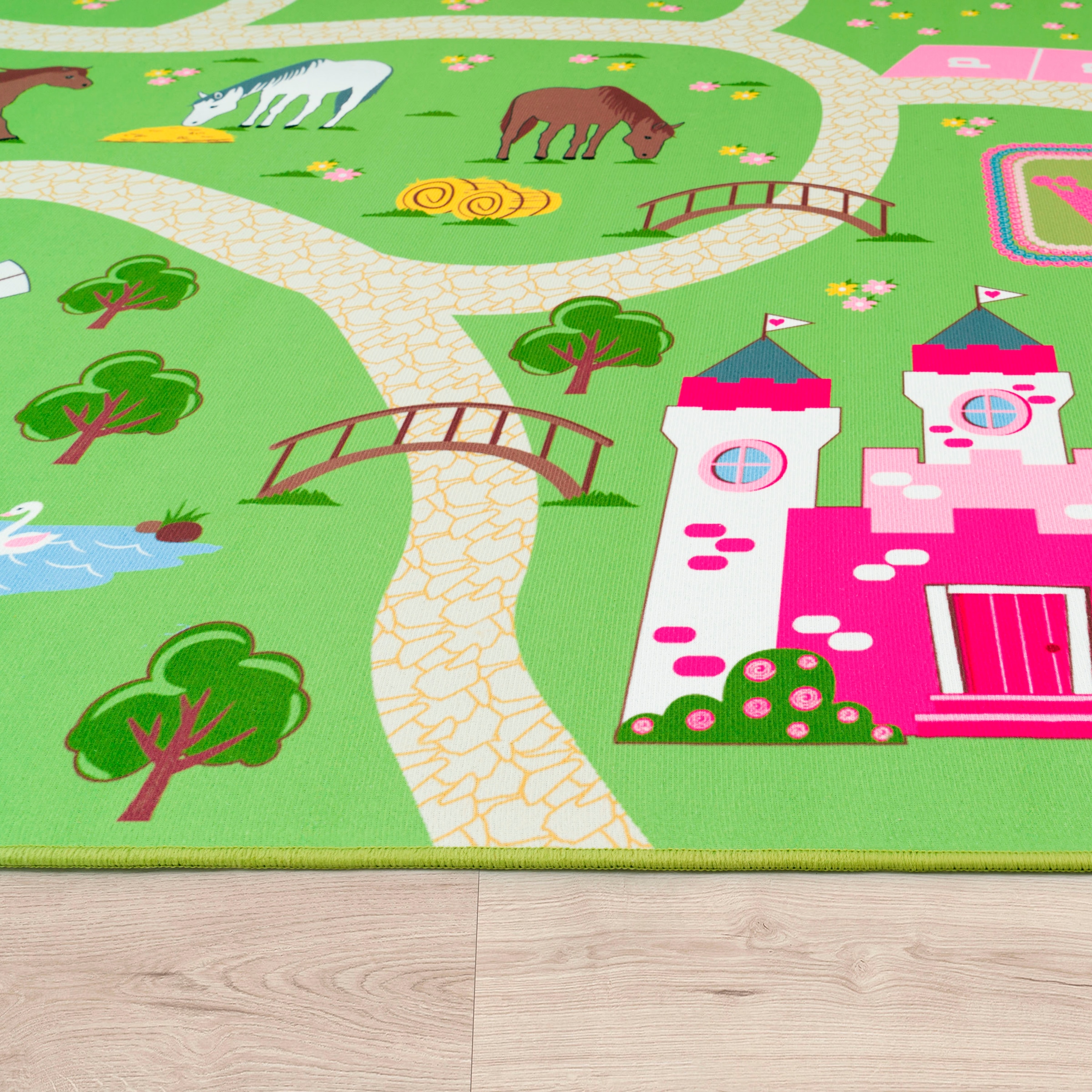 Paco Home Kinderteppich »Bino 560«, rund, Kurzflor, Straßen-Spiel-Teppich, Motiv Bauernhof, Kinderzimmer