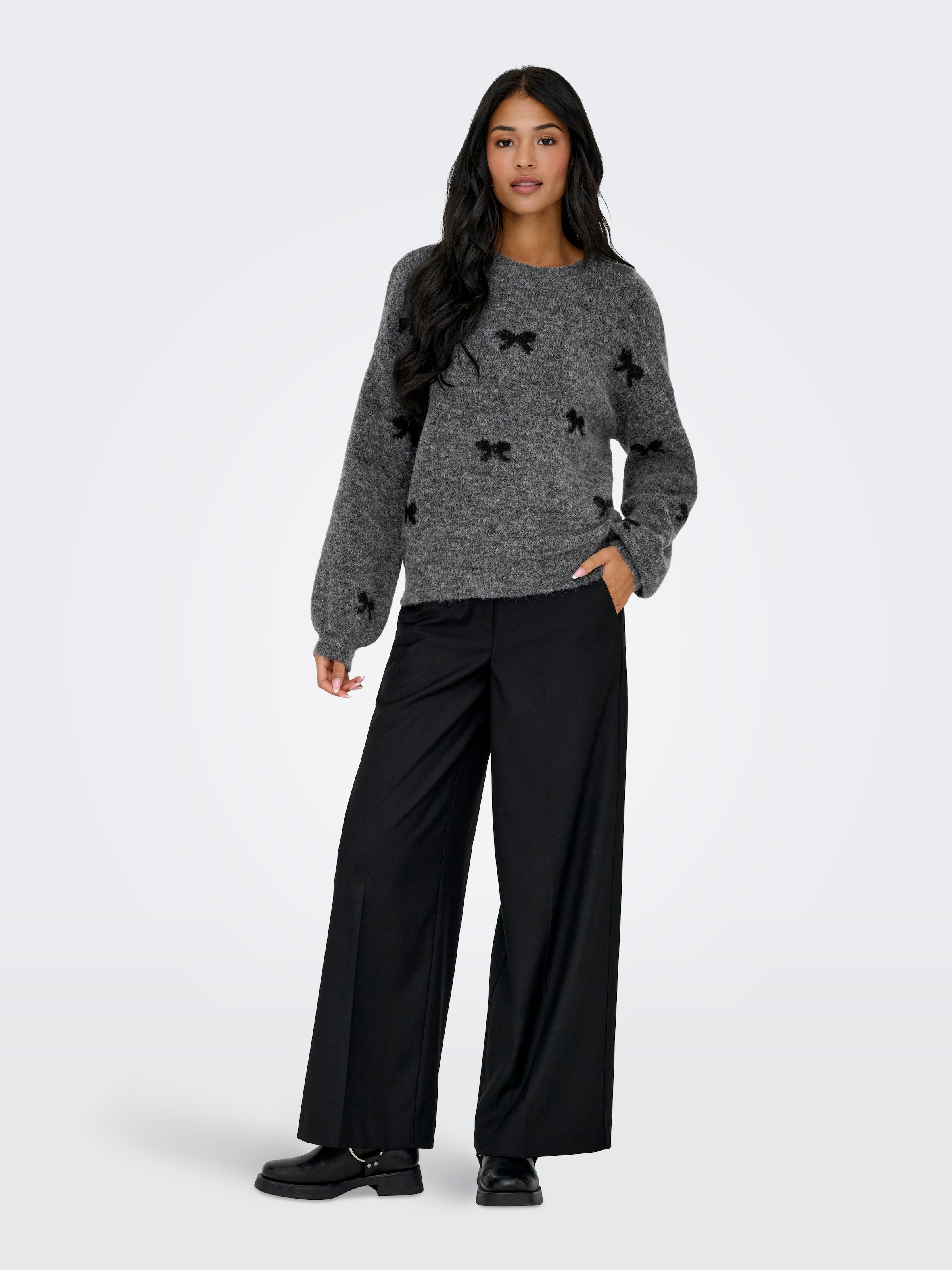 ONLY Rundhalspullover »ONLBRUNHILDA LIFE LS BOW O-NECK KNT«