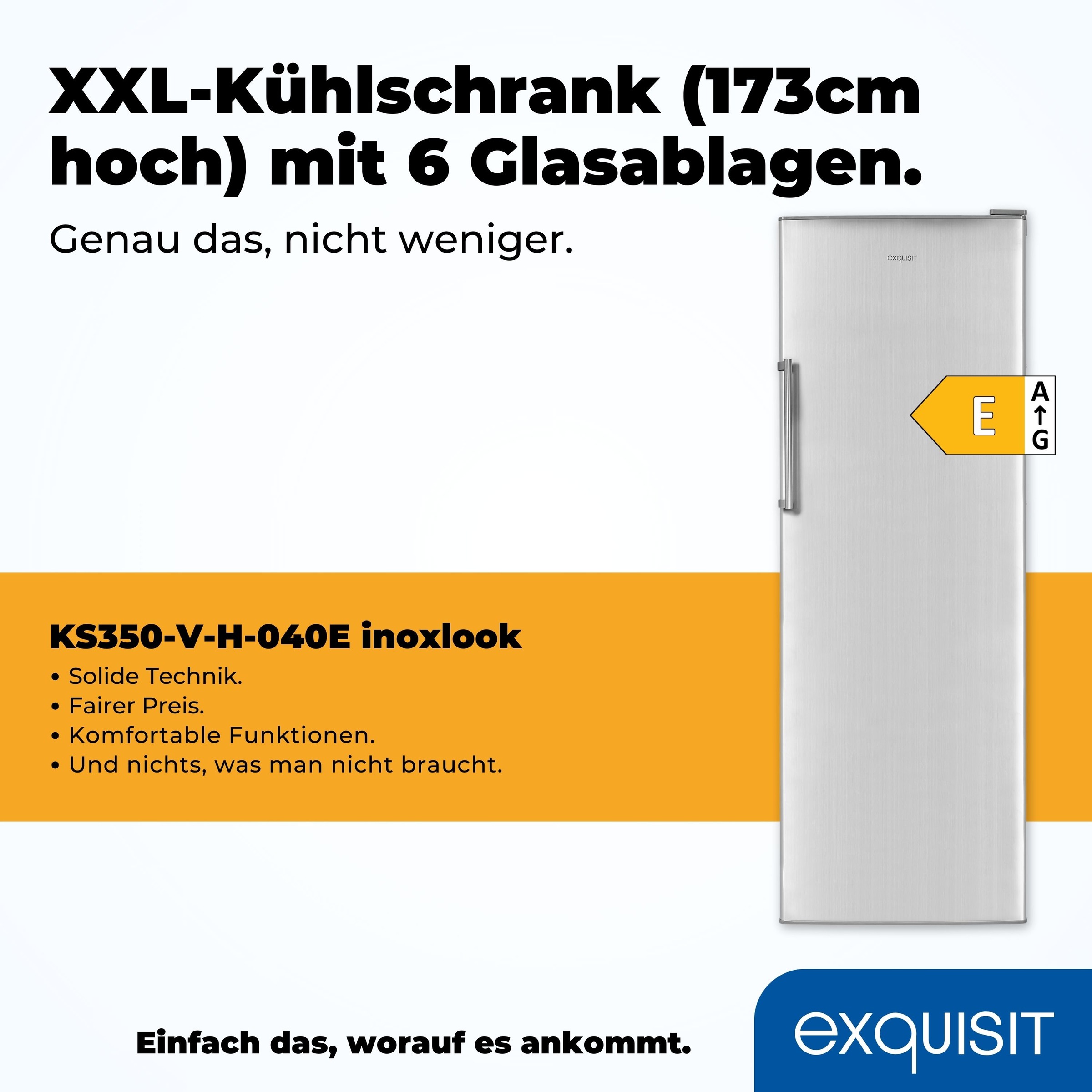 exquisit Kühlschrank »KS350-V-H-040E inoxlook«, 331 L Volumen