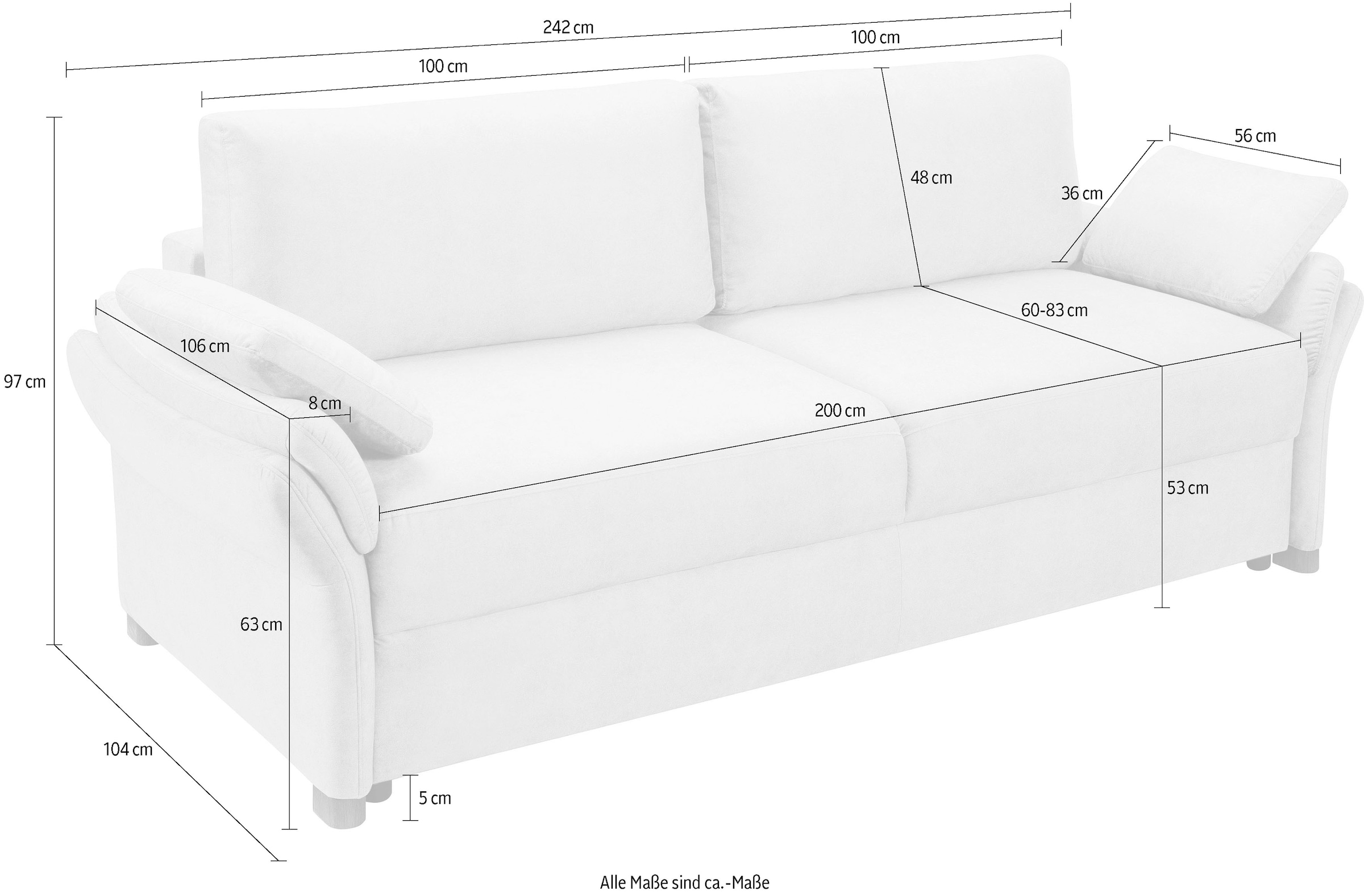 exxpo - sofa fashion 3-Sitzer »Kentt hochwertiger Sitzaufbau für hohen Sitzkomfort, bequeme Armlehnen«, inkl. Boxspring/Federkern-Polsterung, Bettfunktion und Bettkasten