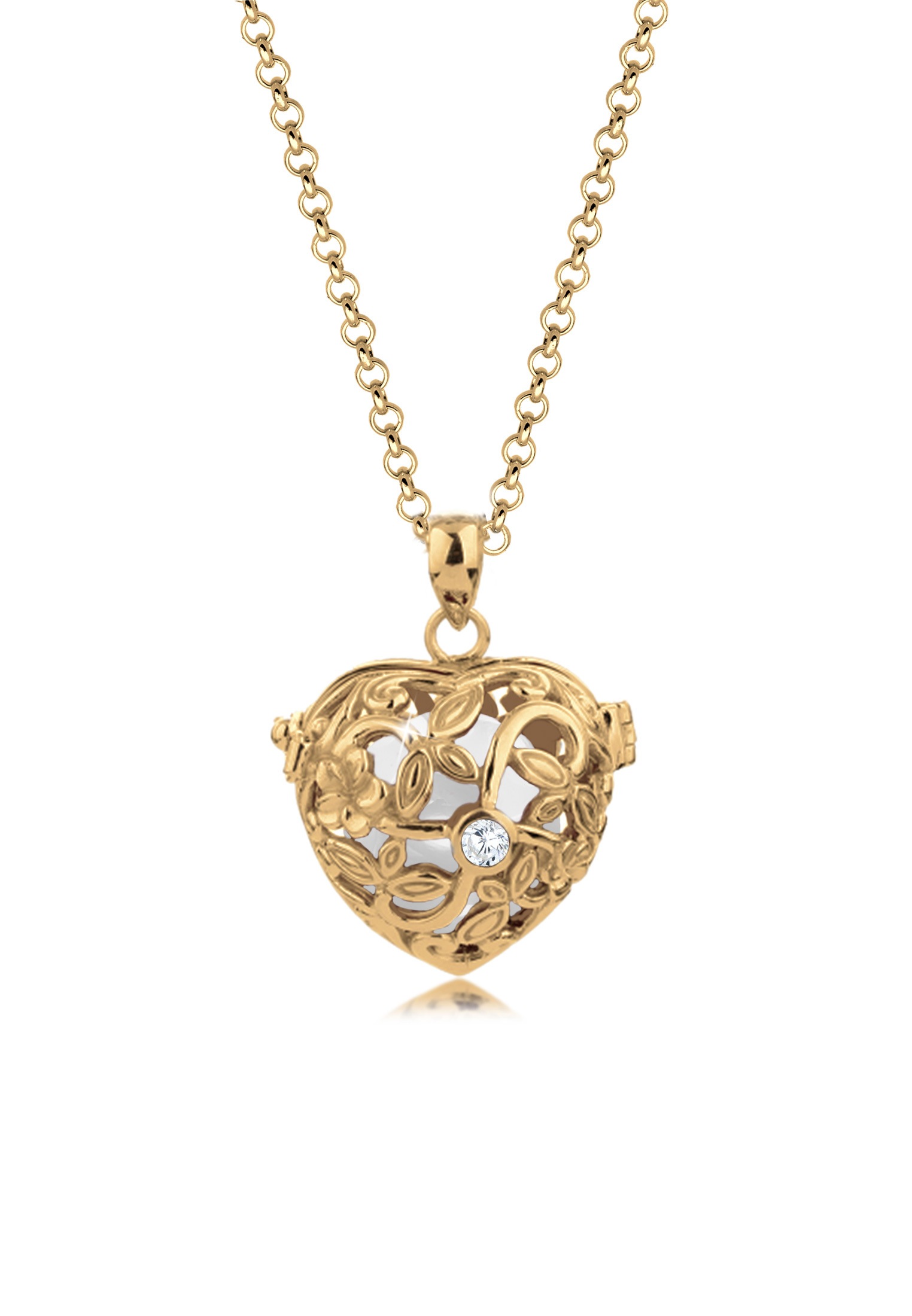 Nenalina Kette mit Anhänger »Herz Klangkugel Granat Ornament 925 Silber«