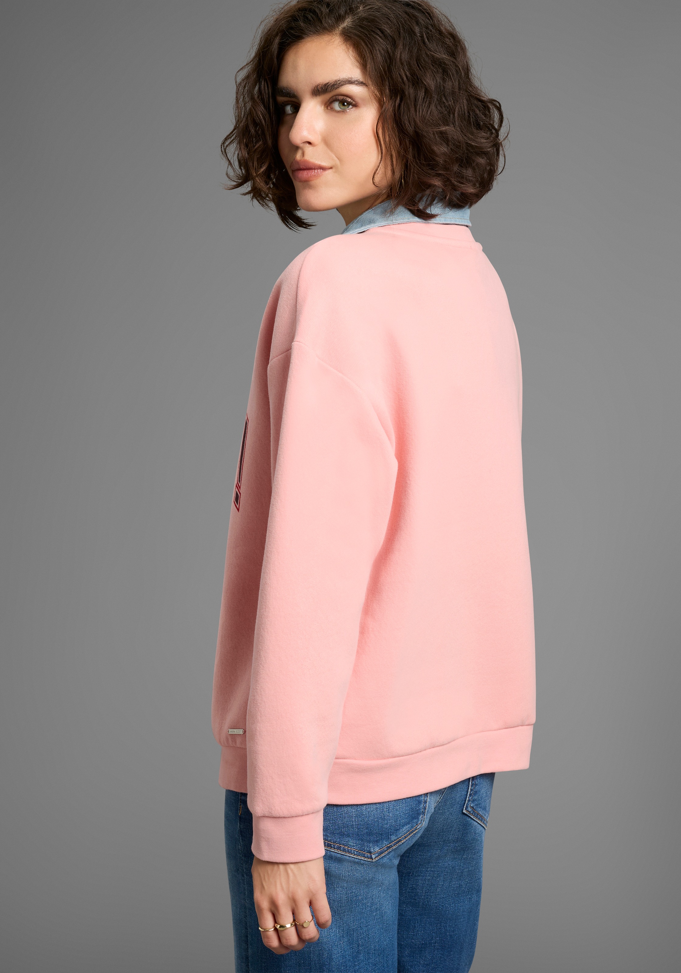 Laura Scott Sweatshirt, Angeraute Sweatware mit modischem Print und Rundhals-Ausschnitt