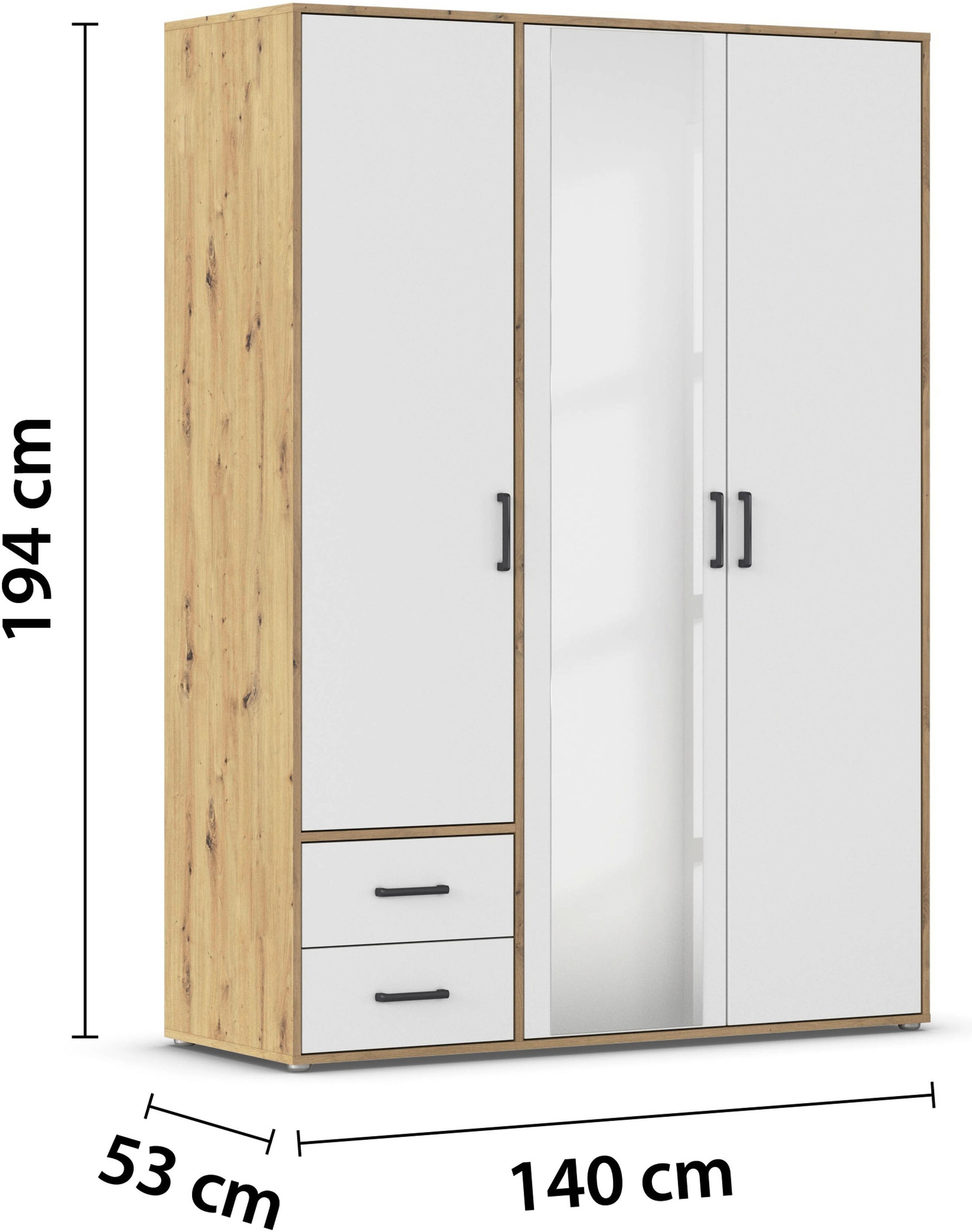 rauch Drehtürenschrank »Kleiderschrank Schrank Garderobe Wäscheschrank VOYAGER«, (in 3 verschiedenen Ausstattungen BASIC/CLASSIC/PREMIUM), mit modernen Griffen in Graumetallic, inkl. Schubkästen und Spiegel