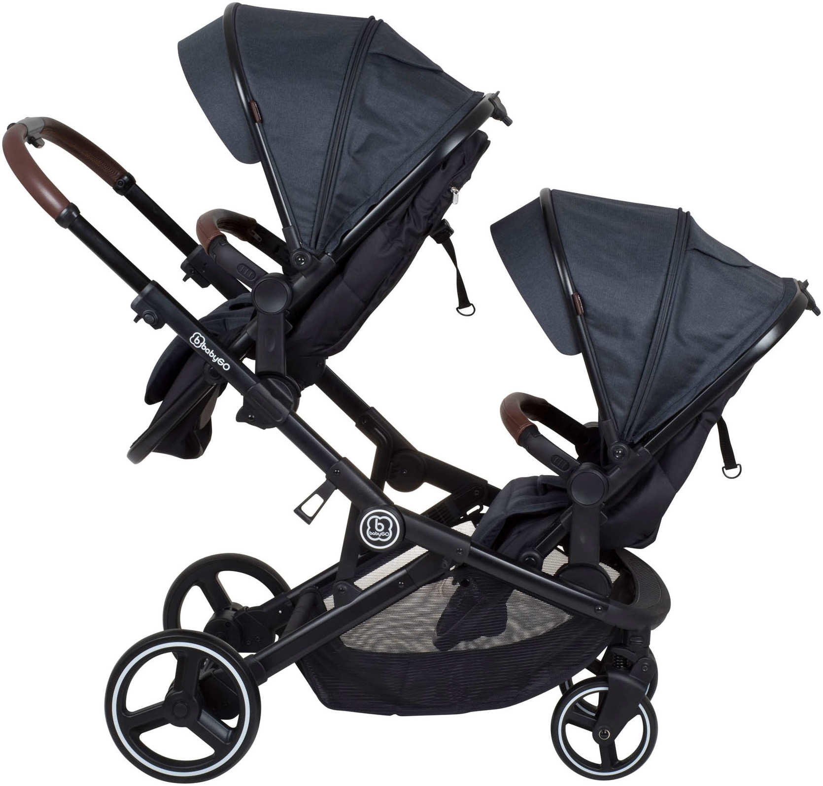 BabyGo Zwillings-Kombikinderwagen »Twinner Set, Grey melange«, 30 kg, inkl. 2 Regenhauben, Wickeltasche