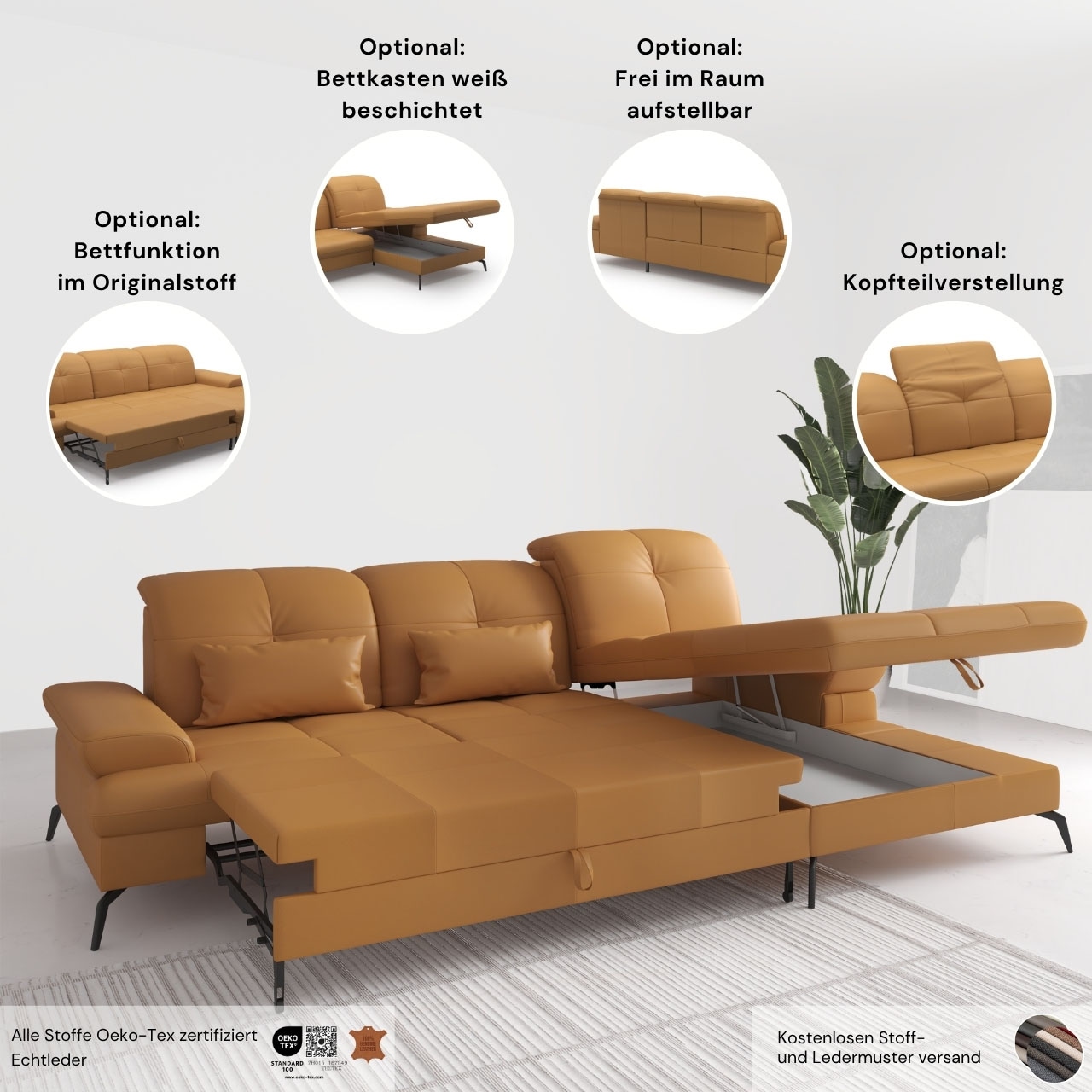 sit&more Ecksofa »Amica, L-Form, inkl. Sitztiefenverstellung & Armteilverstellung«, wahlweise mit Bettfunktion, Bettkasten und Kopfteilverstellung