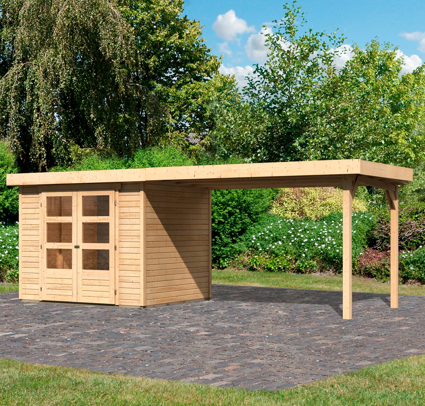 Karibu Gartenhaus »Arnis« mit Anbaudach 2,80 m Breite