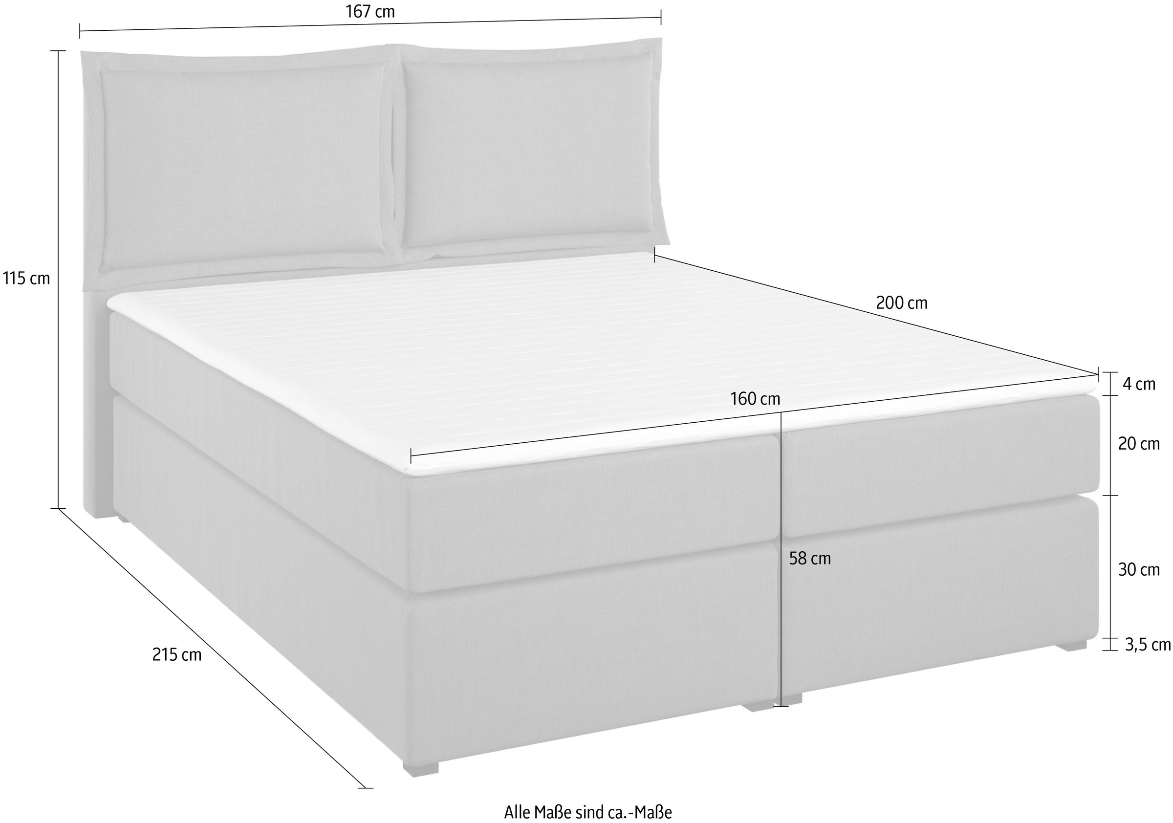 Home affaire Boxspringbett »Lysann«, 5fach verstellbares Kopfteil, in 4 Breiten, 3 Matratzenarten