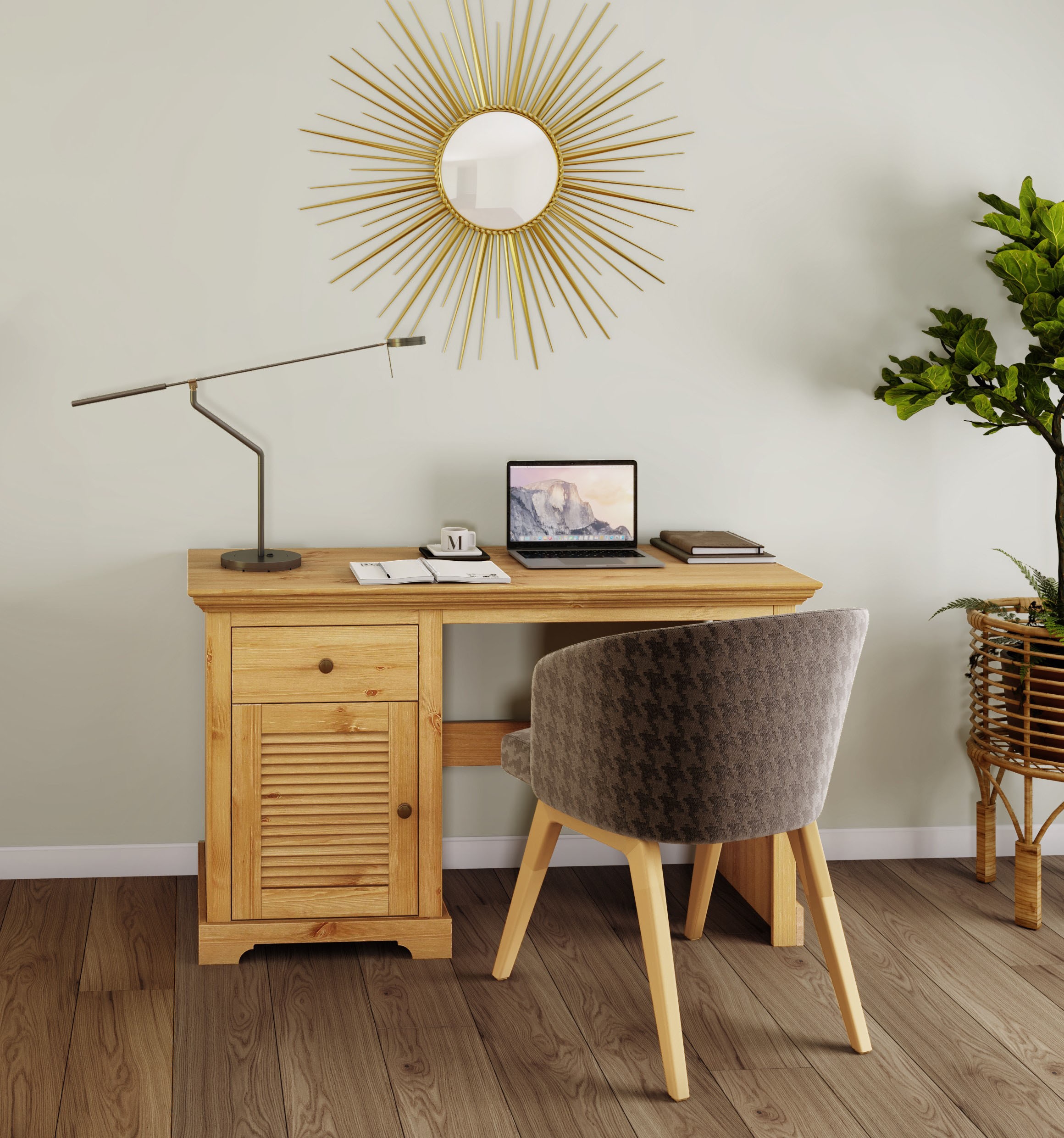 OTTO home Schreibtisch »Ayanna« Massivholz, mit Schublade und Tür, Lamellenfront, Breite 130 cm