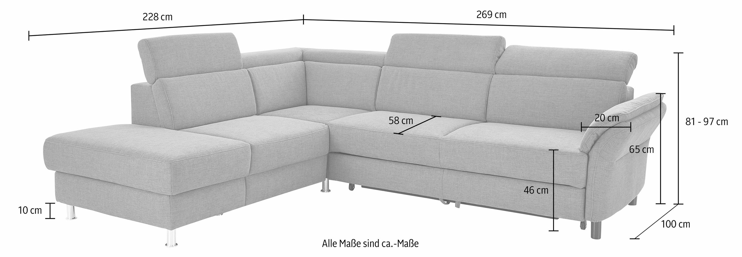 sit&more Ecksofa »Avignon L-Form« inklusive Kopfteilverstellung, wahlweise mit Bettfunktion