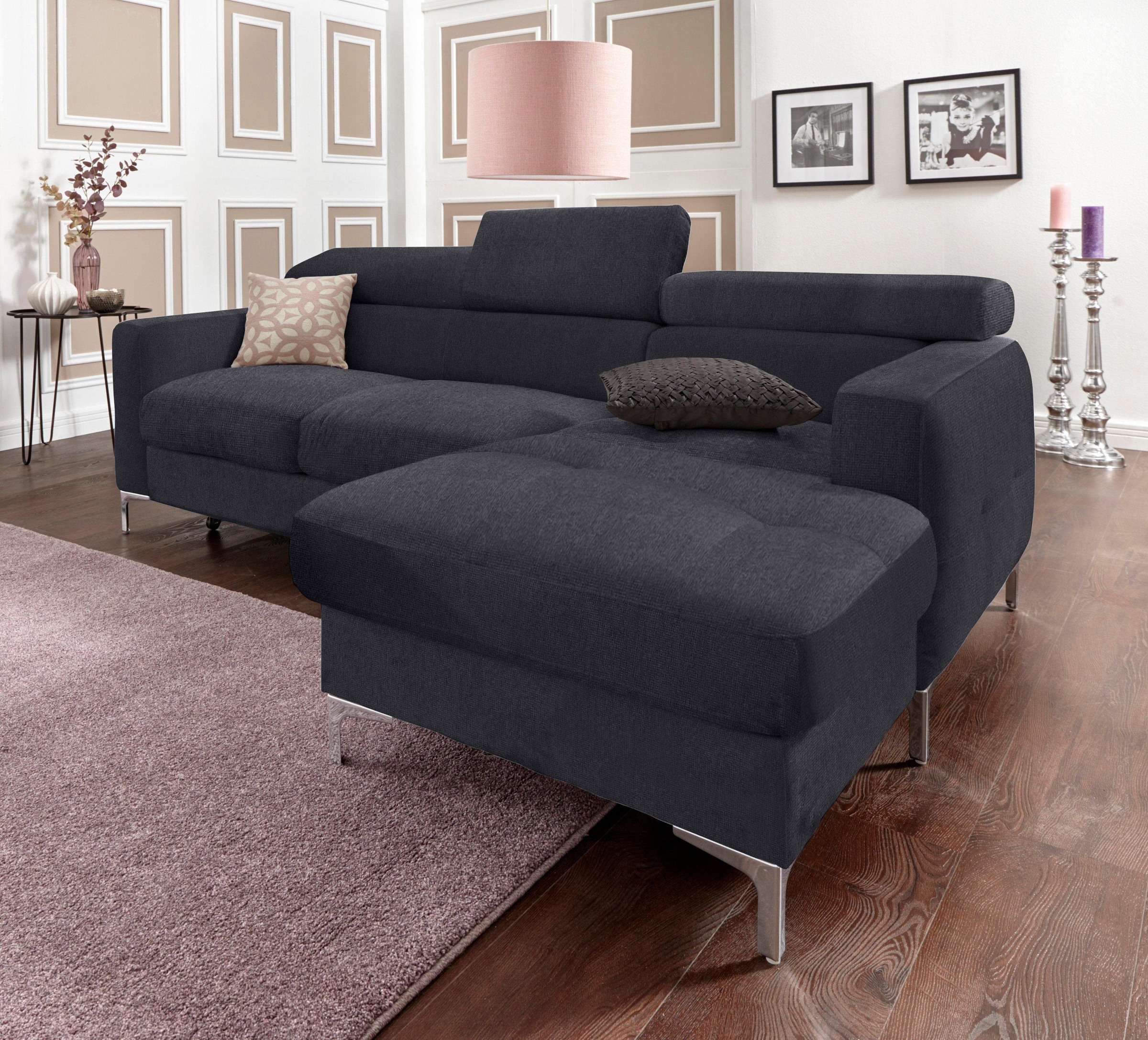 COTTA Polstergarnitur »Sammy L-Form«, (Set), Set bestehend aus: Ecksofa mit Kopfteilverstellung & Hocker