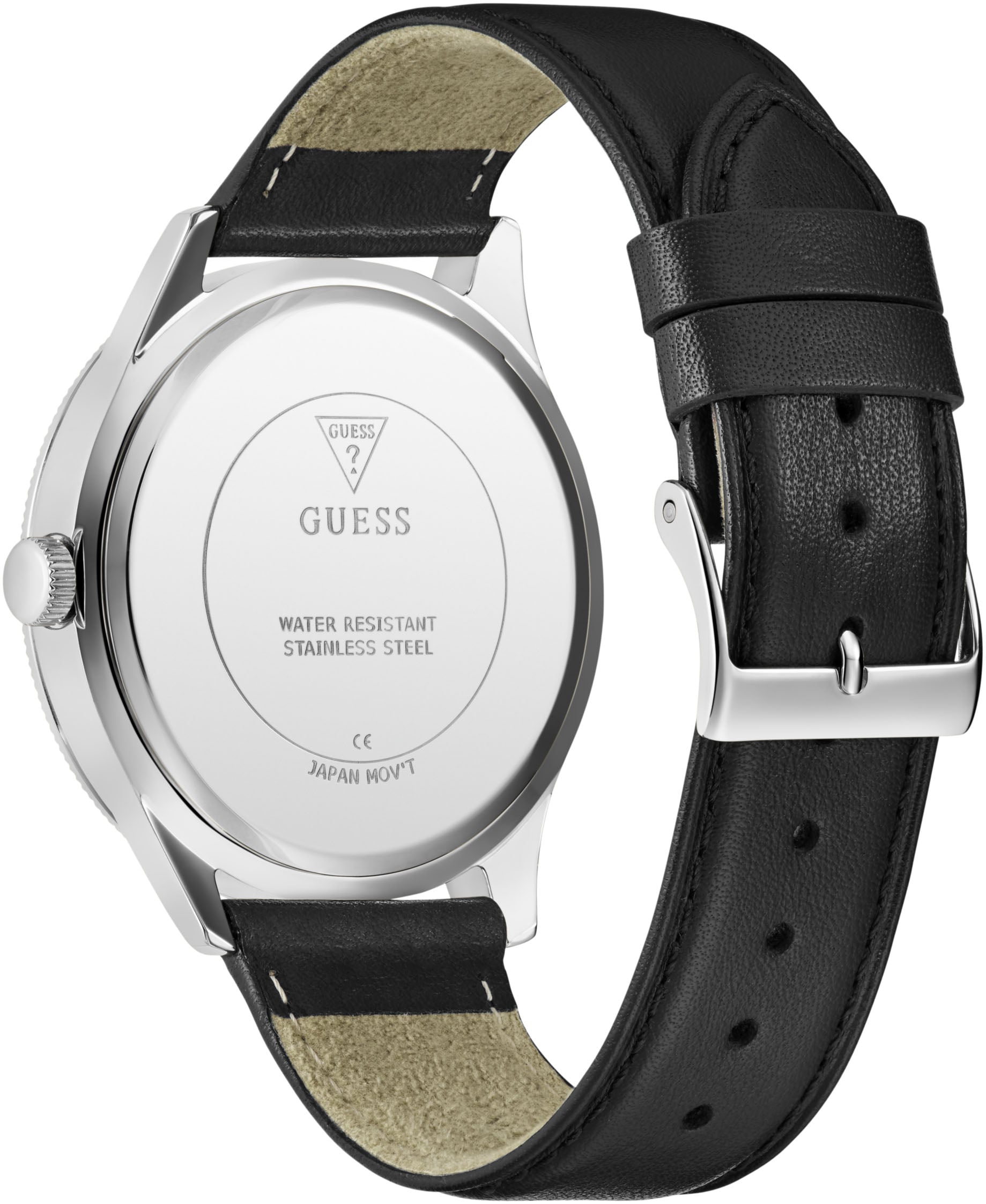 Guess Quarzuhr »DEX« Armbanduhr, Herrenuhr, Silikonarmband, Lederarmband, Mineralglas