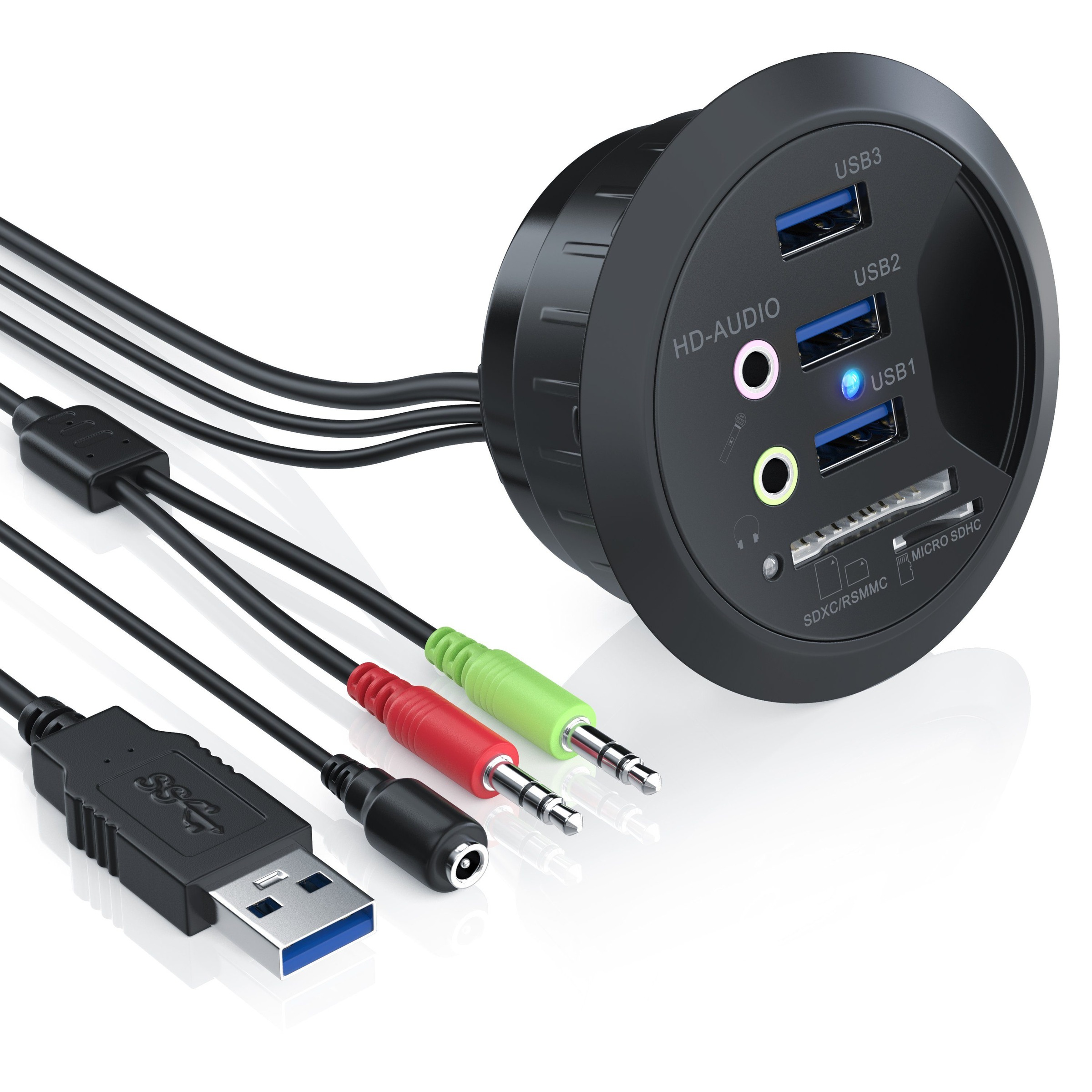 Tisch USB Hub mit Kartenleser & Aux Anschluss »3x USB 3.0 / 2x...