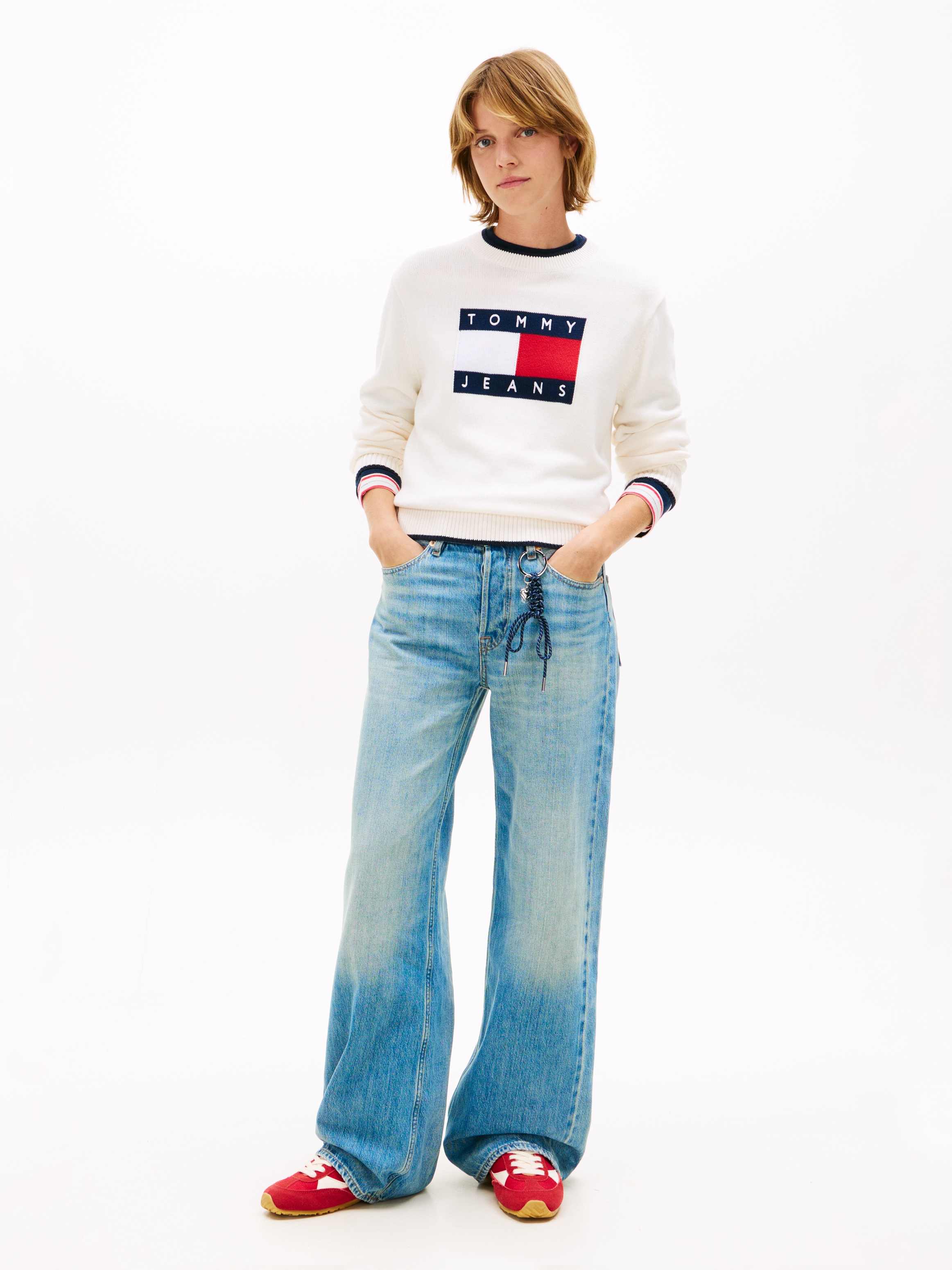 Tommy Jeans Strickpullover »TJW TIPPING FLAG SWEATER EXT« mit Logo-Intarsie, Relaxed Fit