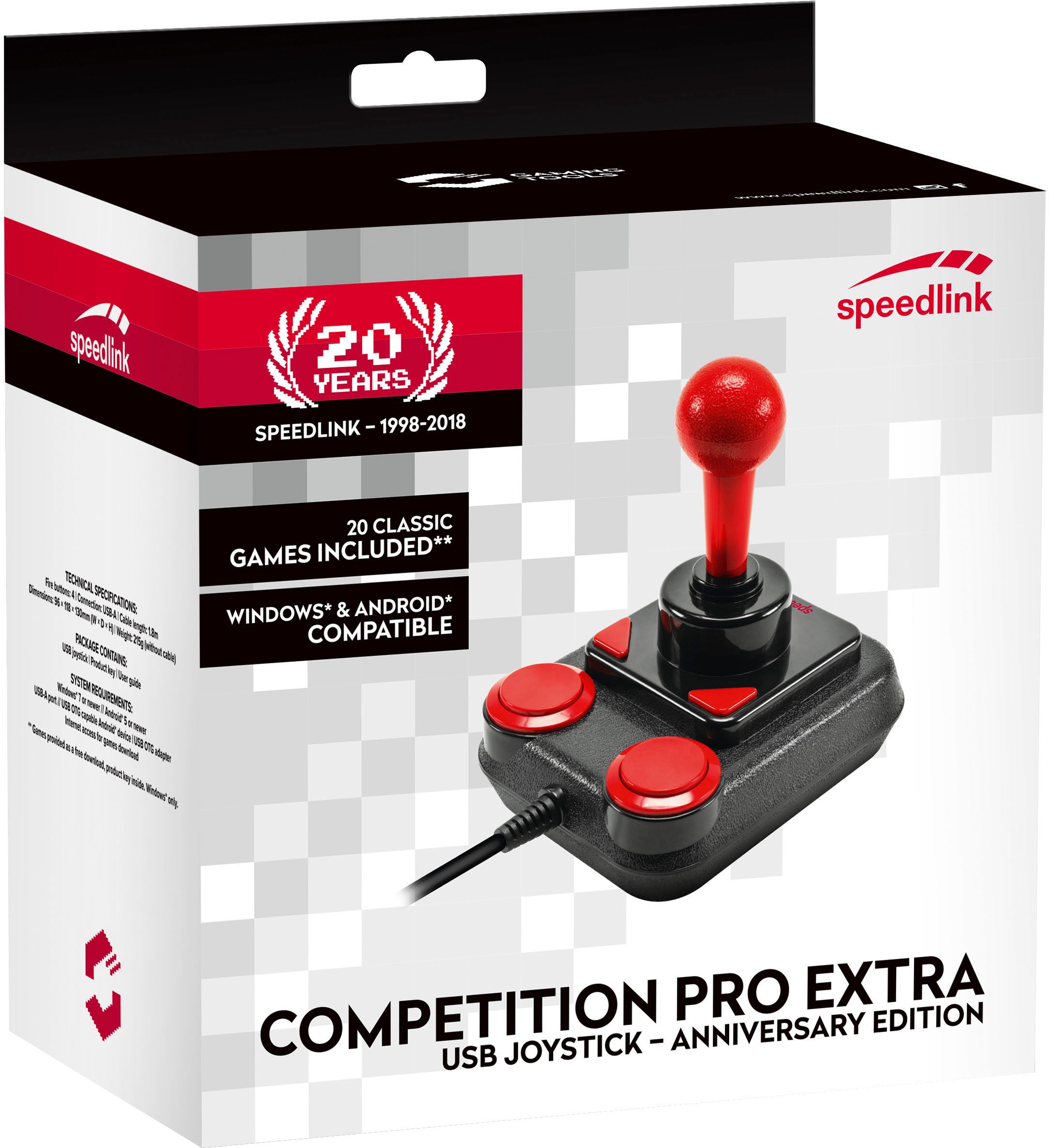 Speedlink Joystick »COMPETITION PRO EXTRA Inkl. 25 Retro-Spielen für Windows«, Vier Feuertasten und Schnellfeuer-Modus