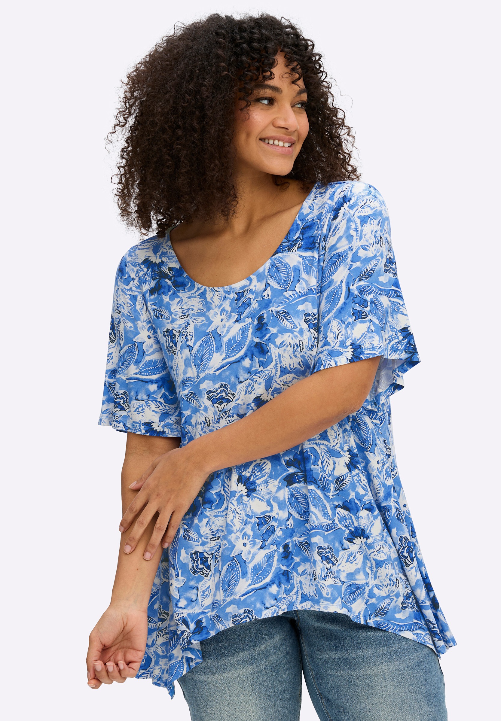 sheego by Joe Browns Zipfelshirt »T-Shirt Zipfelshirt mit floralem Print«