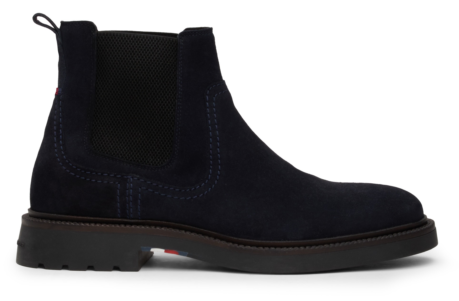 Tommy Hilfiger Chelseaboots »HILFIGER COMFORT LWT SUEDE CHEL«, Blockabsatz, Businessmode, Stiefelette, Boots mit Stretcheinsatz