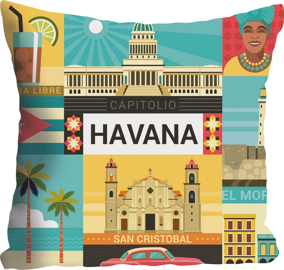 queence Dekokissen »Jannik« mit Havana Schiftzug und Motiven, Kissenhülle ohne Füllung, 1 Stück