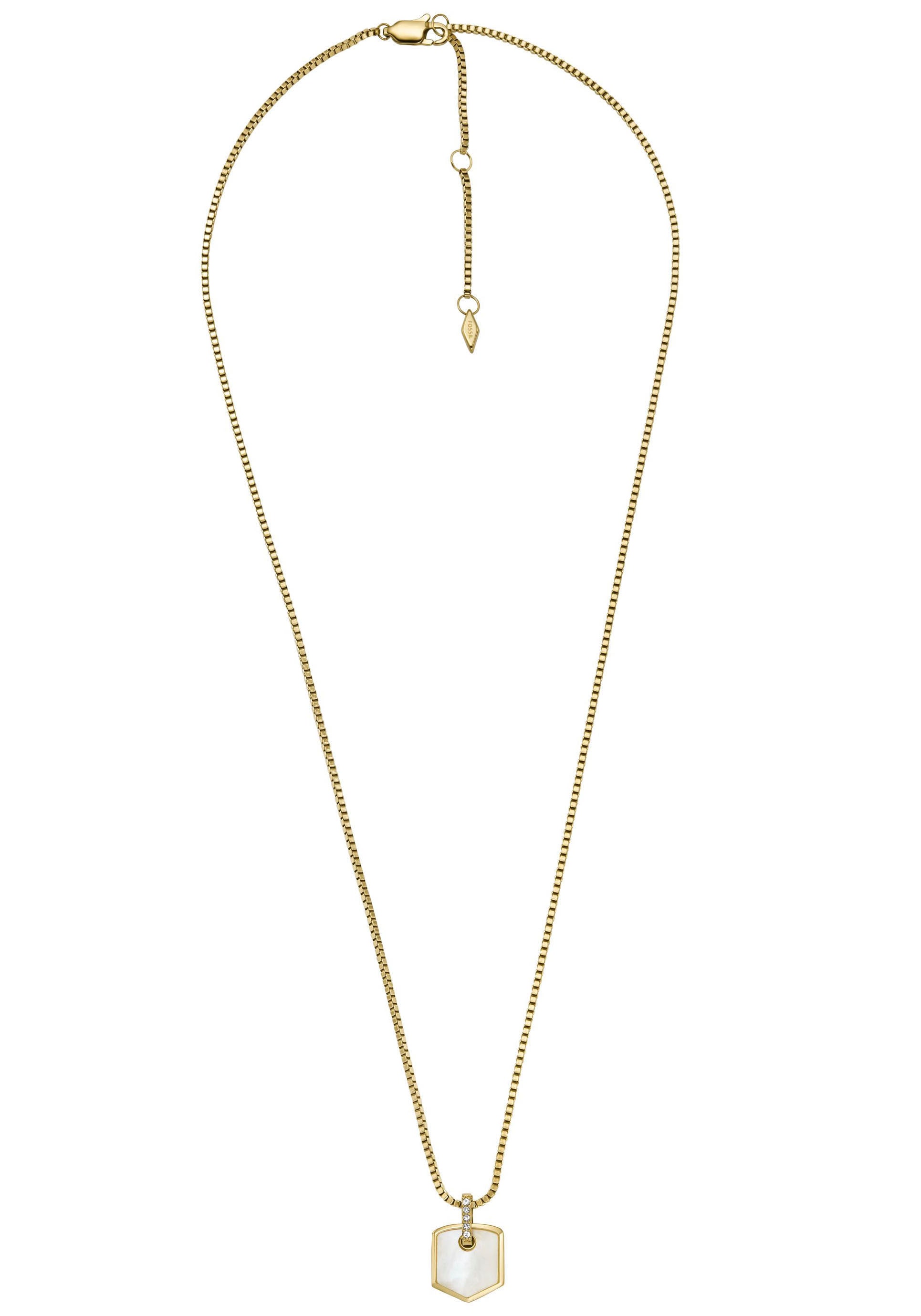 Fossil Kette mit Anhänger »HERITAGE SHIELD, JF04529710«, mit Zirkonia (synth.) - mit Perlmutt