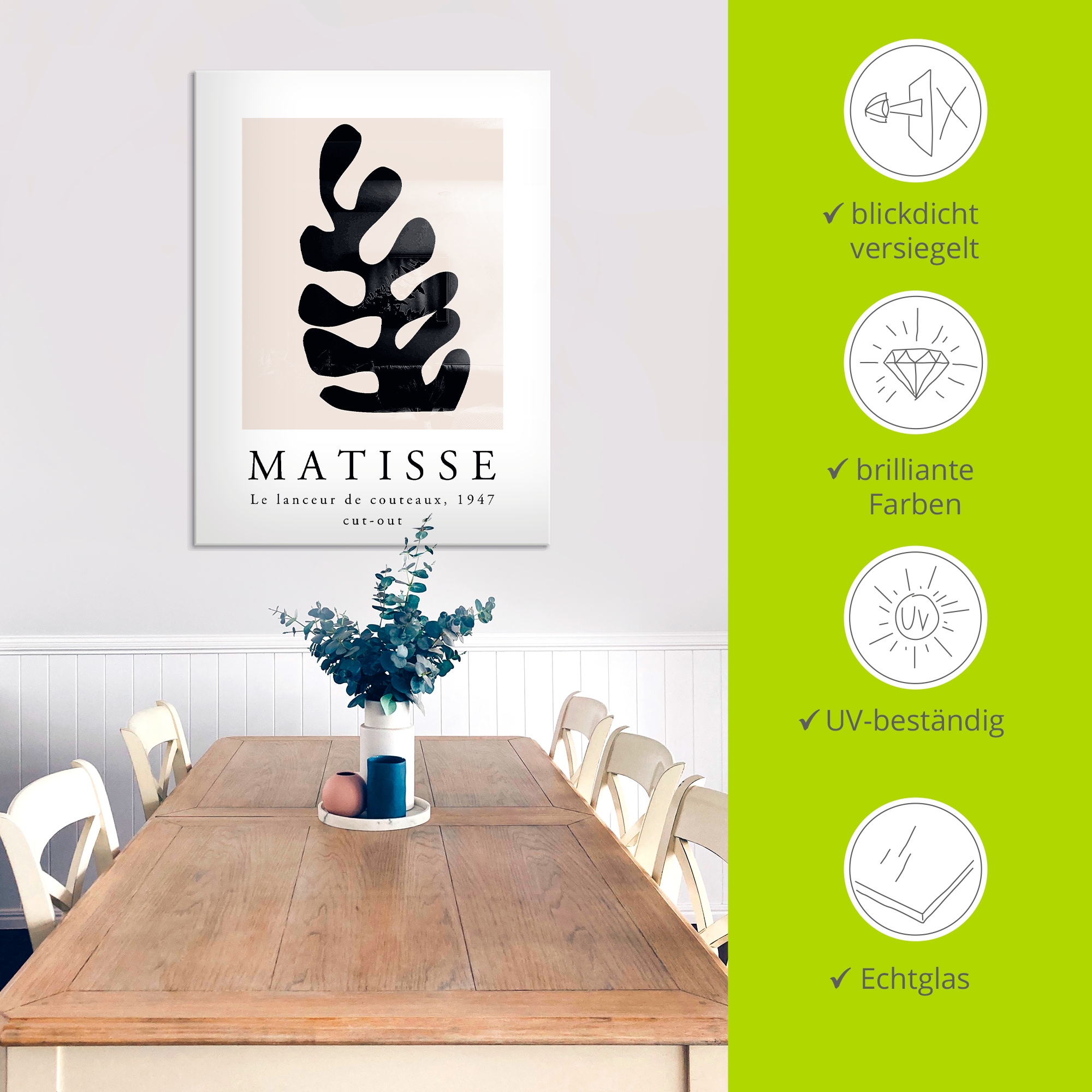 Artland Glasbild »Matisse der Messerwerfer - schwarz« Muster 1 Stk. tlg. in verschiedenen Größen