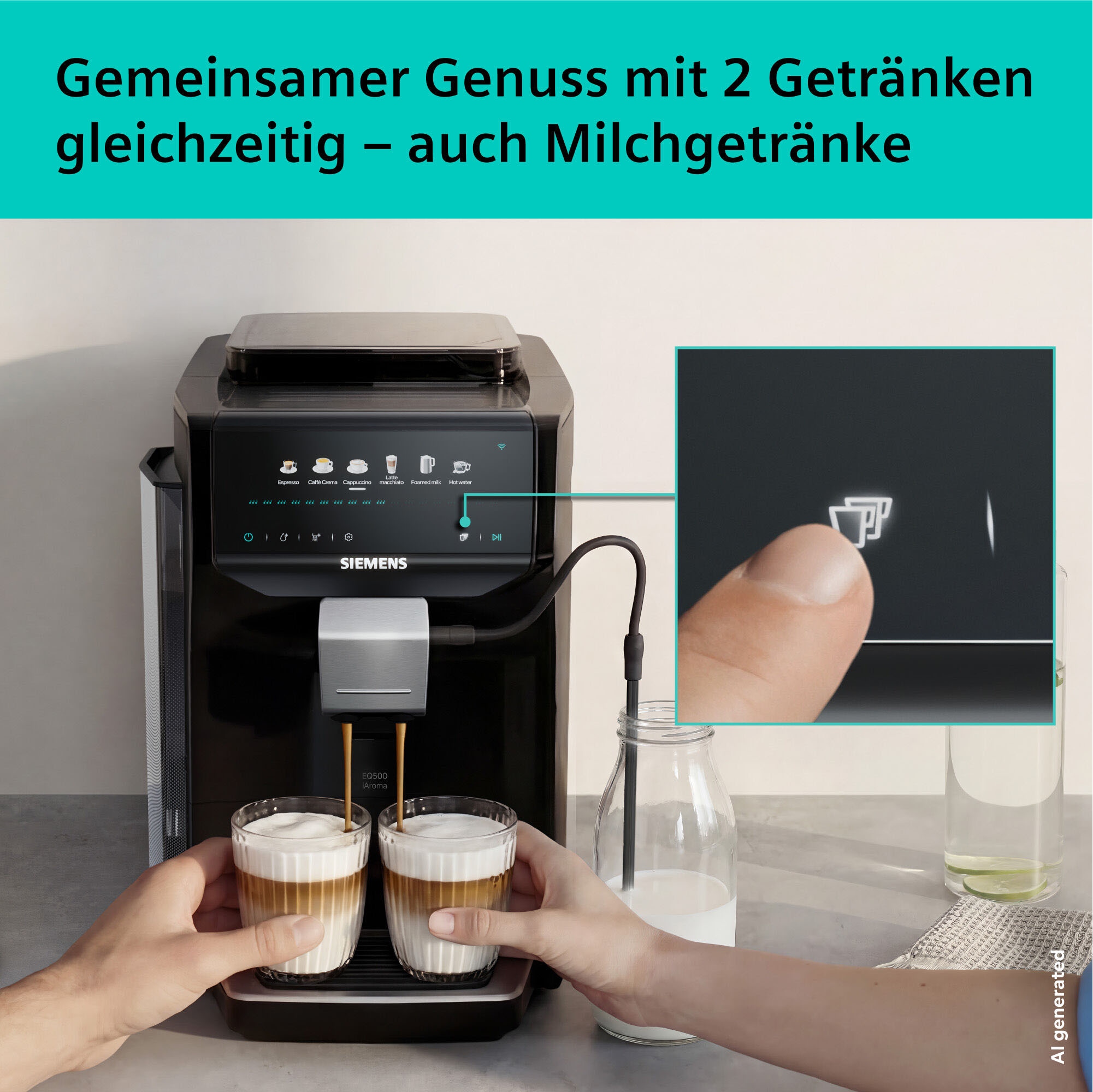 SIEMENS Kaffeevollautomat »EQ500 TP551E07, Doppeltassenfunktion, 6 Getränke, einfache Reinigung« mit Milchschlauch, Keramikmahlwerk, entnehmbare Brüheinheit, Schwarz