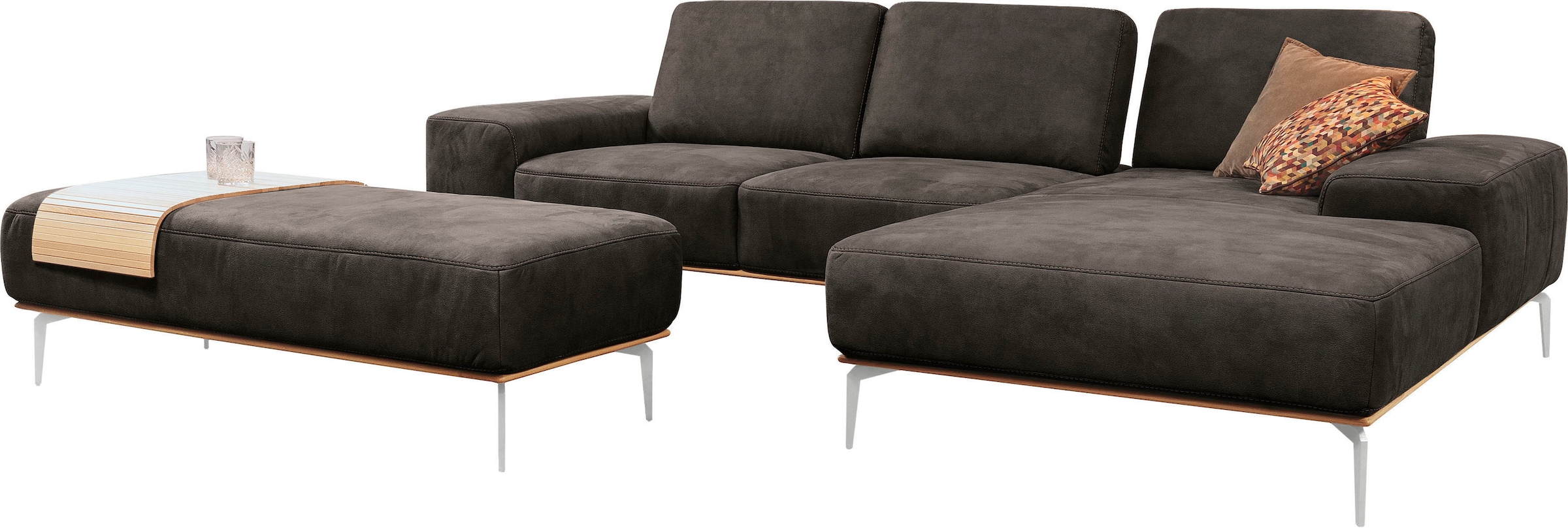 W.SCHILLIG Ecksofa »run, Designsofa, bequem, L-Form« mit elegantem Holzsockel, Füße in Chrom glänzend, Breite 299 cm
